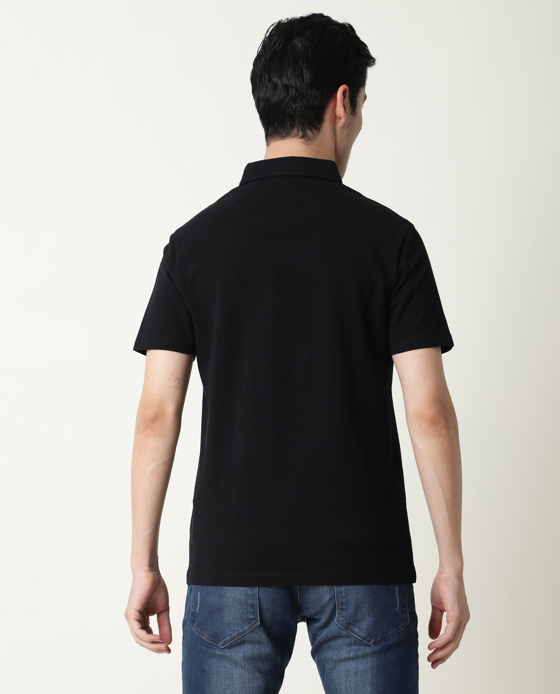 RARE RABBIT MENS CASSINI-3 BLACK POLO COTTON FABRIC SLIM FIT COLLAR COLLAR Short Sleeve