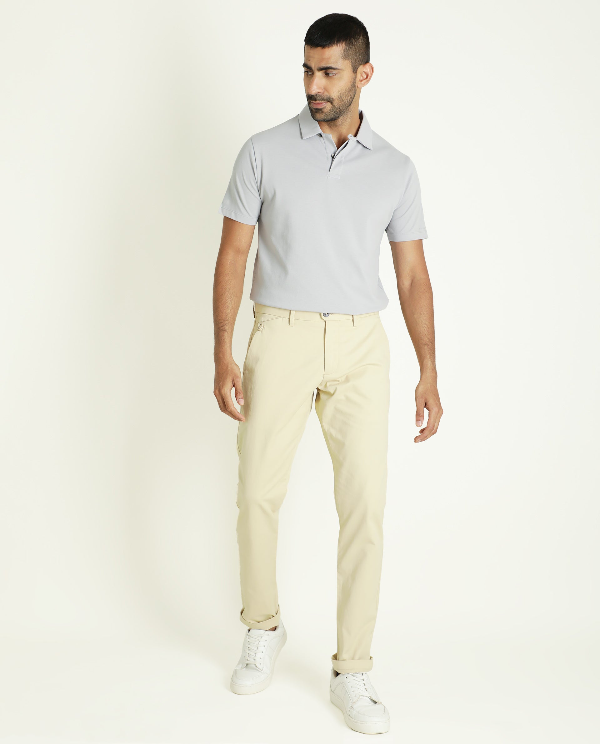 Rare Rabbit Men's Zeny Grey Cotton Fabric Collared Neck Half Sleeve Polo T-Shirt