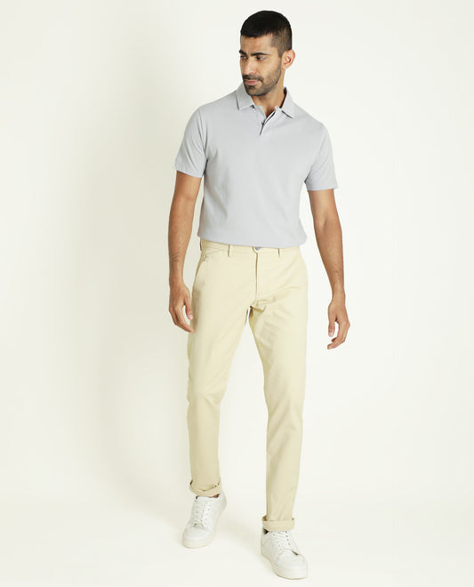 Rare Rabbit Men's Zeny Grey Cotton Fabric Collared Neck Half Sleeve Polo T-Shirt