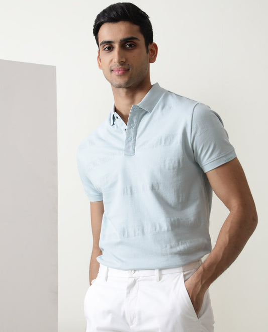 Rare Rabbit Men's Set Blue Cotton Fabric Collared Neck Half Sleeve Polo T-Shirt