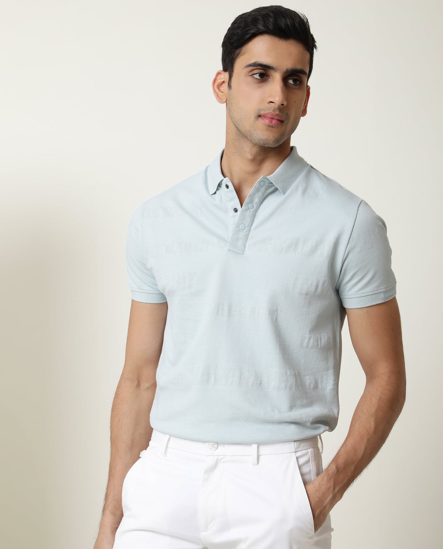 Rare Rabbit Men's Set Blue Cotton Fabric Collared Neck Half Sleeve Polo T-Shirt