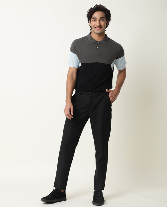 RARE RABBIT MENS TRIBLO BLACK POLO COTTON FABRIC SLIM FIT COLLAR COLLAR Half Sleeve