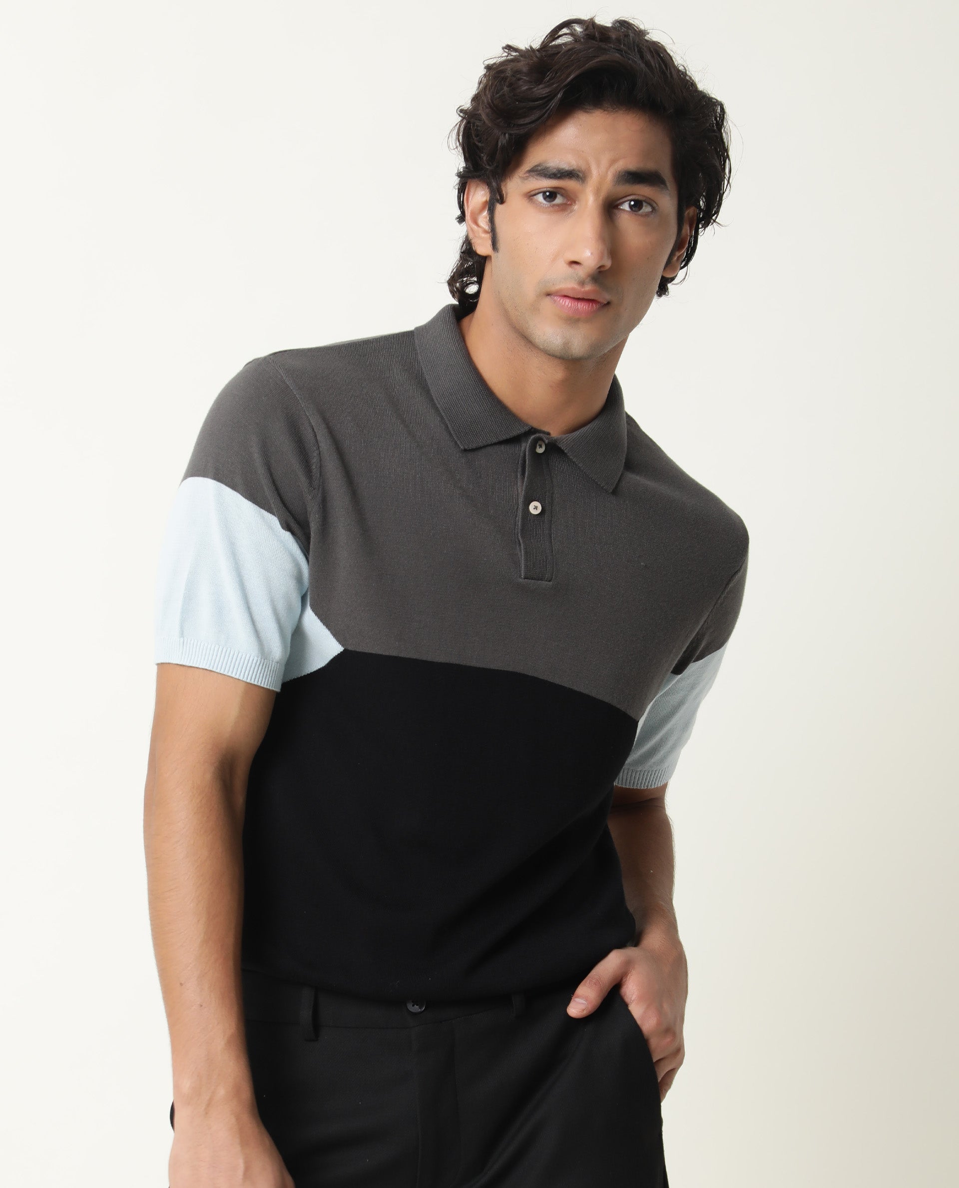 RARE RABBIT MENS TRIBLO BLACK POLO COTTON FABRIC SLIM FIT COLLAR COLLAR Half Sleeve