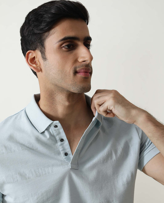 Rare Rabbit Men's Set Blue Cotton Fabric Collared Neck Half Sleeve Polo T-Shirt