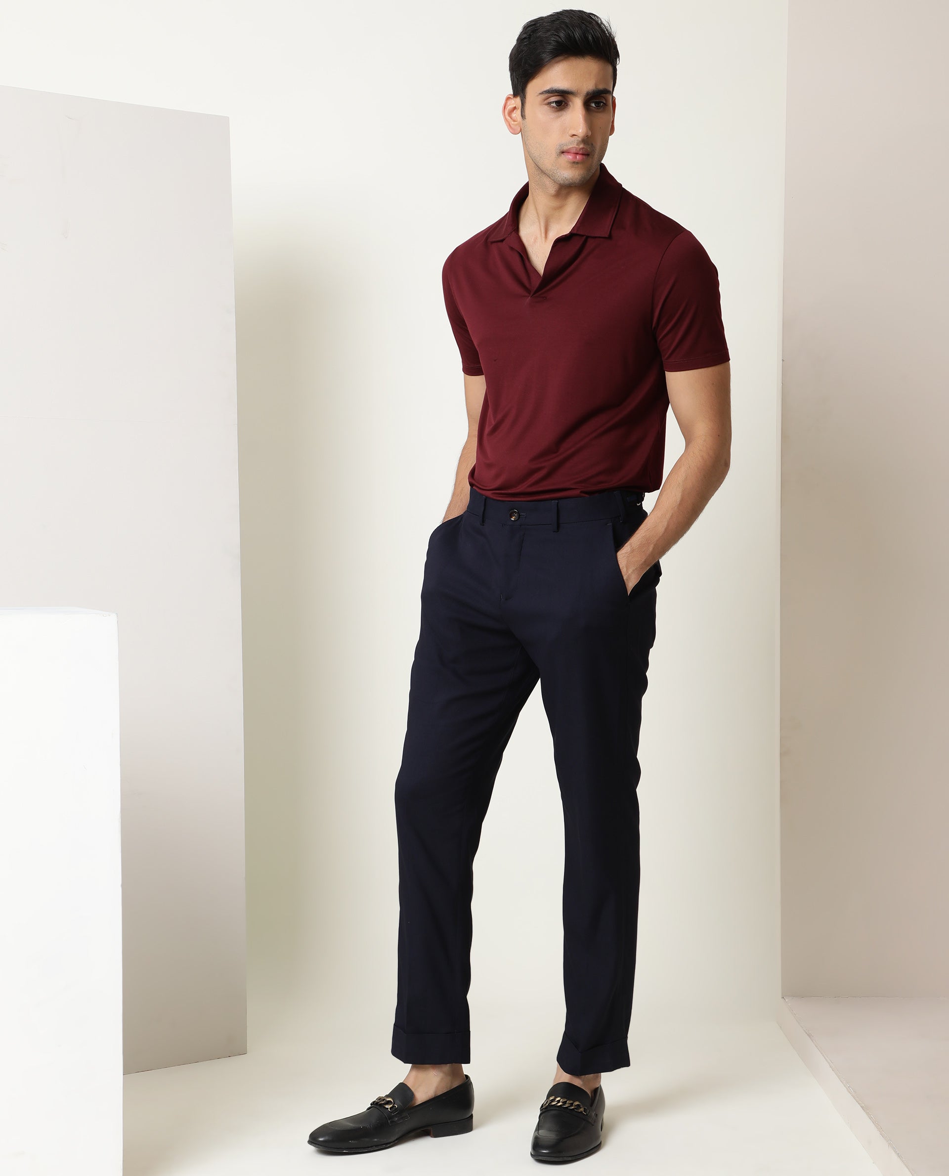 RARE RABBIT MEN'S KRIB MAROON POLO RAYON FABRIC COLLARED NECK HALF SLEEVES BUTTON CLOSURE