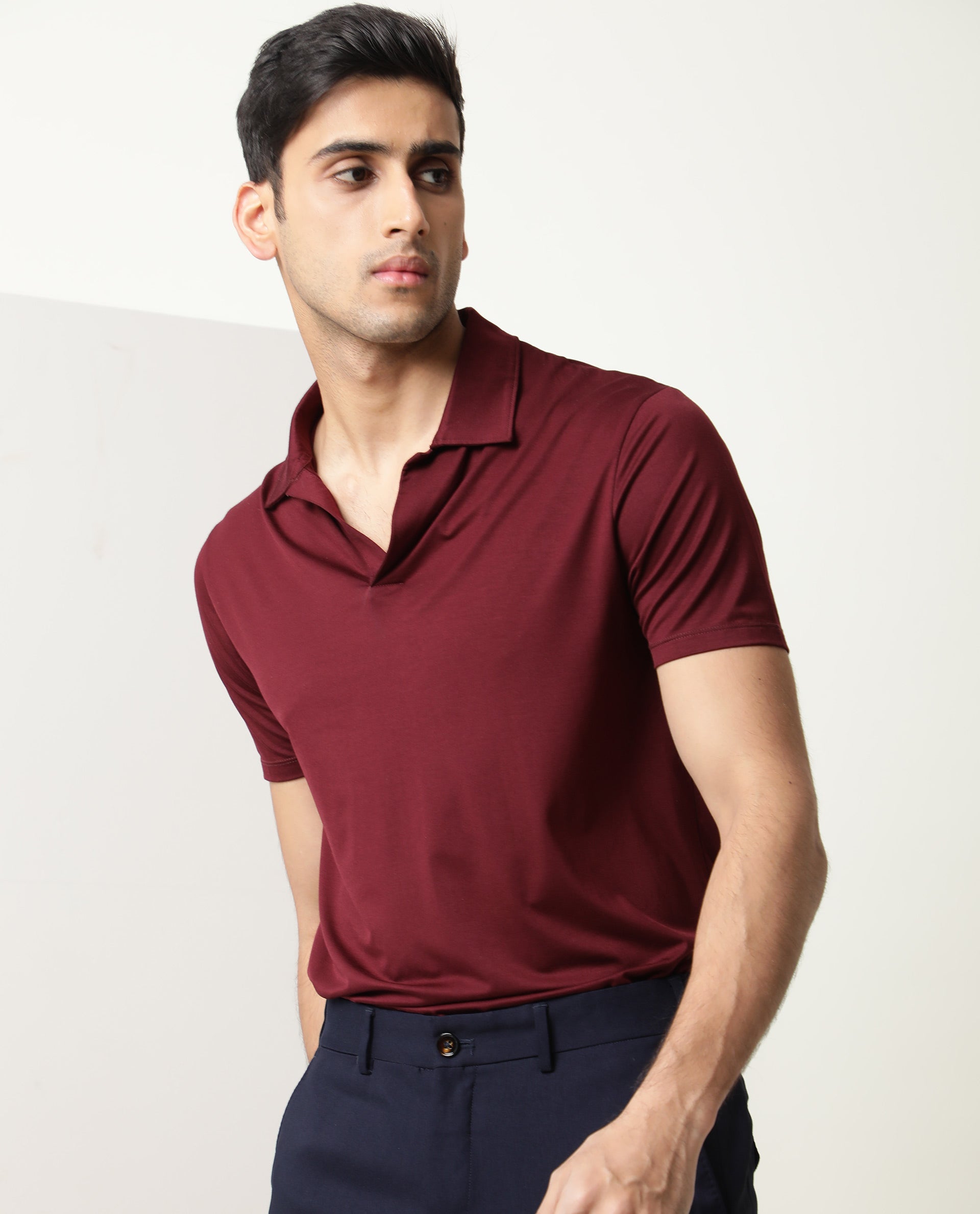 RARE RABBIT MEN'S KRIB MAROON POLO RAYON FABRIC COLLARED NECK HALF SLEEVES BUTTON CLOSURE