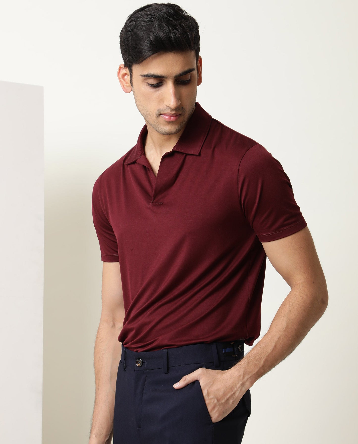 RARE RABBIT MEN'S KRIB MAROON POLO RAYON FABRIC COLLARED NECK HALF SLEEVES BUTTON CLOSURE