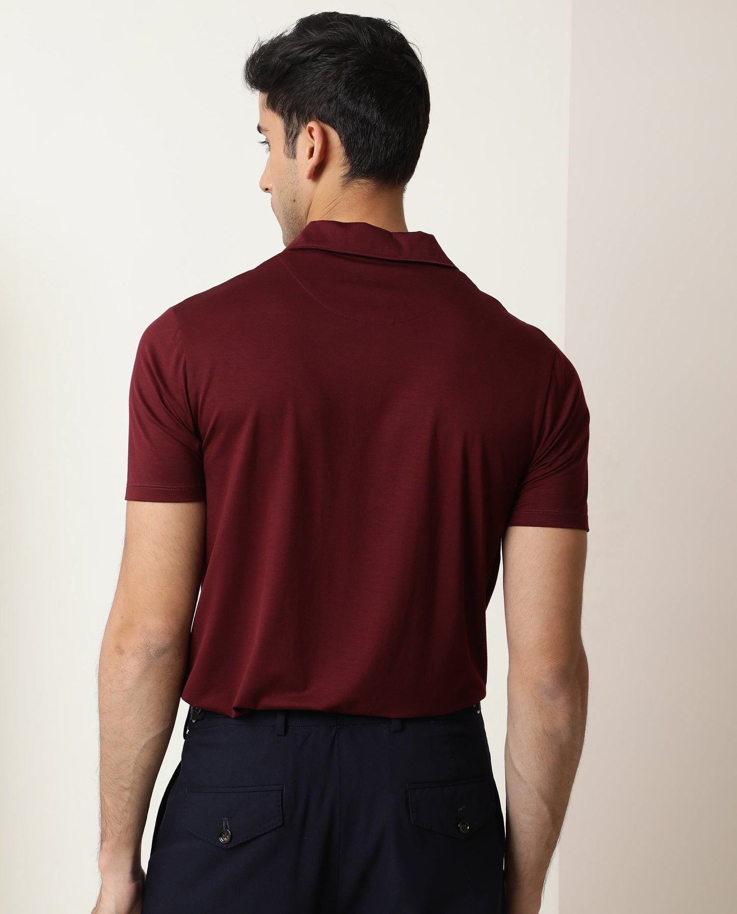 RARE RABBIT MEN'S KRIB MAROON POLO RAYON FABRIC COLLARED NECK HALF SLEEVES BUTTON CLOSURE