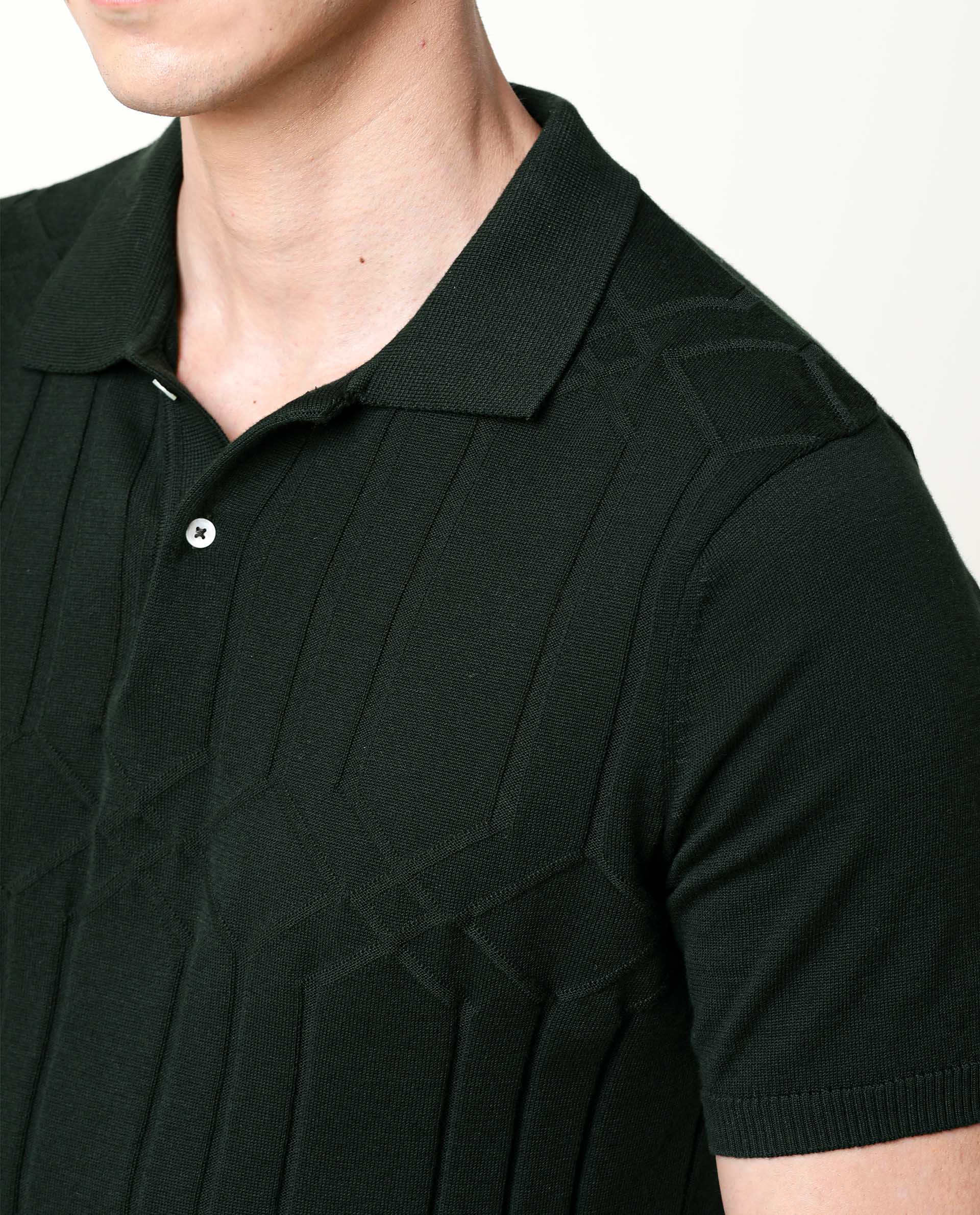 Rare Rabbit Men's Link Olive Cotton Fabric Collared Neck Flat Knit Half Sleeve Polo