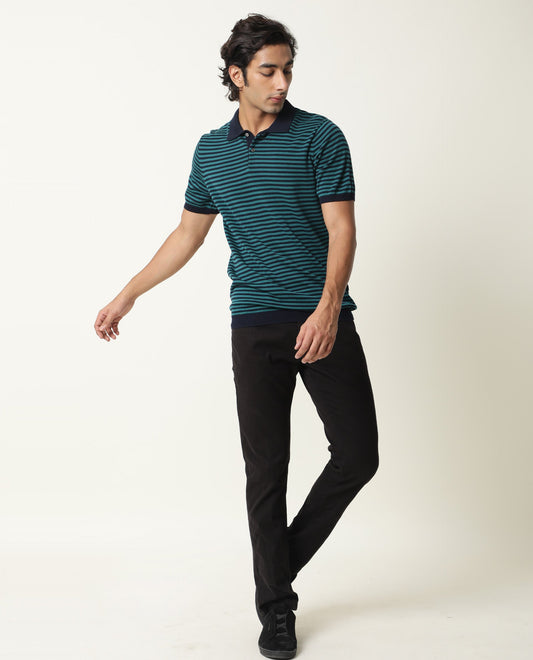Rare Rabbit Rizon Primary Green Cotton Fabric Short Sleeve Collar Slim Fit Polo T-Shirt