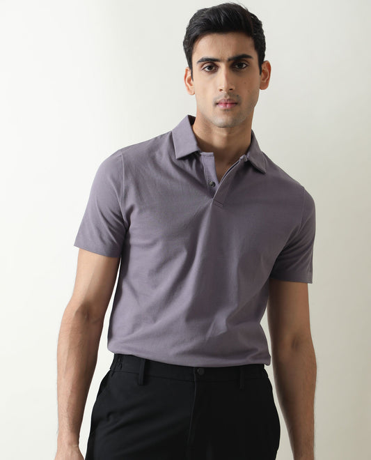 Rare Rabbit Men's Zeny Purple Cotton Fabric Collared Neck Half Sleeve Polo T-Shirt