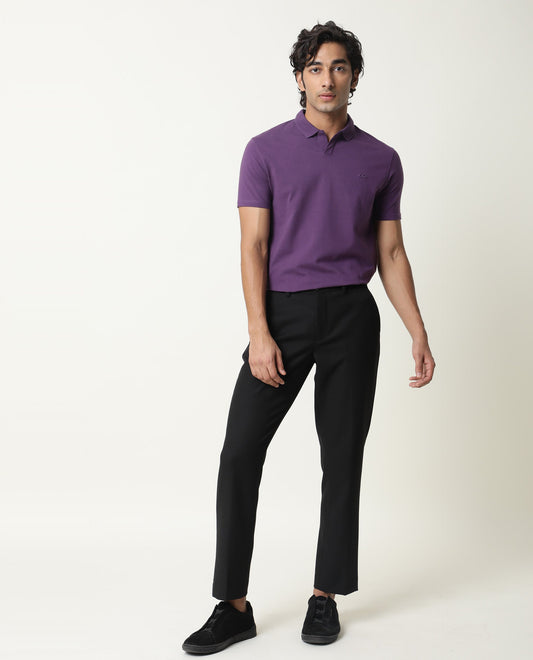 RARE RABBIT MENS REBORN SS PURPLE POLO COTTON ELASTANE FABRIC SLIM FIT COLLAR COLLAR Short Sleeve