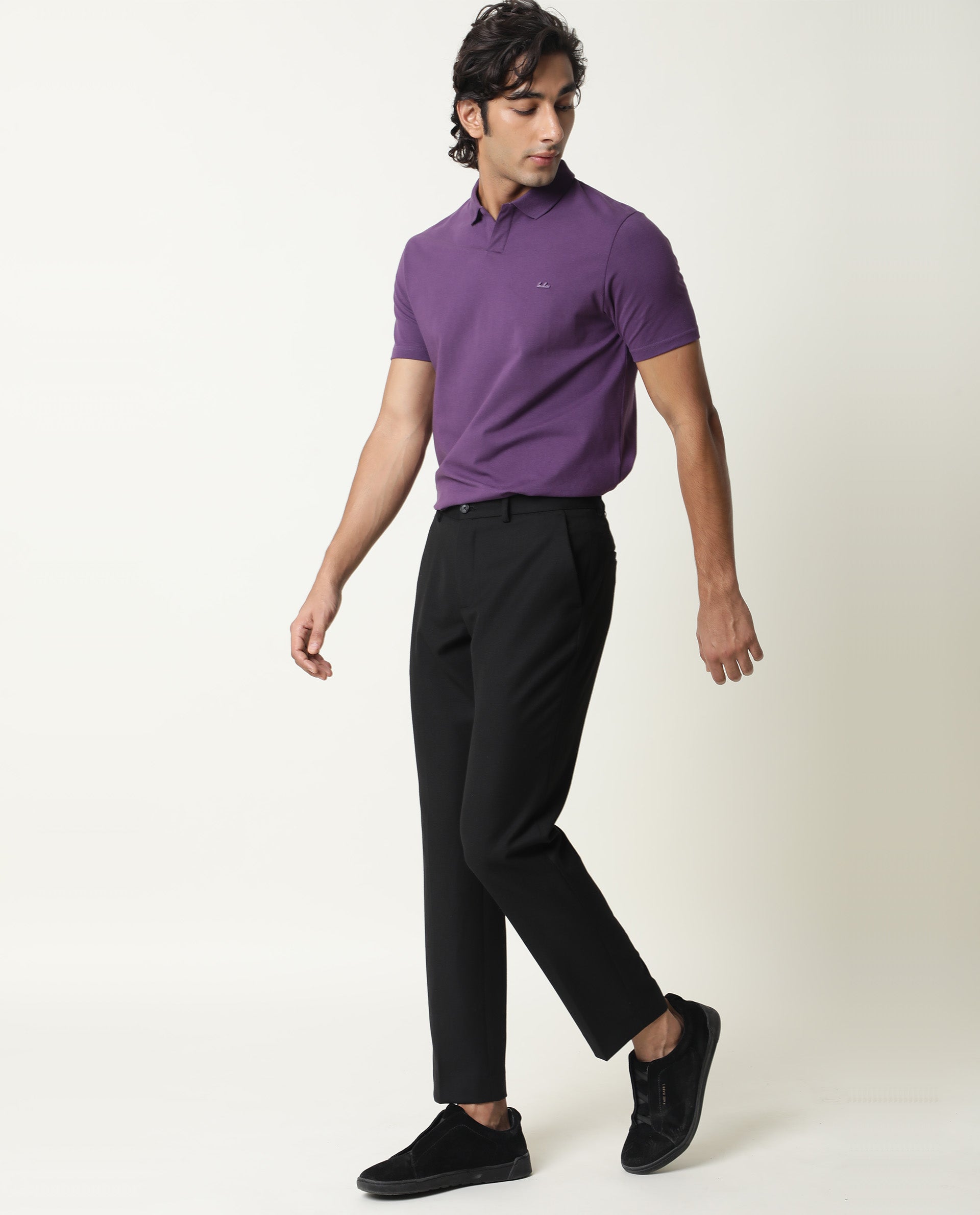 RARE RABBIT MENS REBORN SS PURPLE POLO COTTON ELASTANE FABRIC SLIM FIT COLLAR COLLAR Short Sleeve