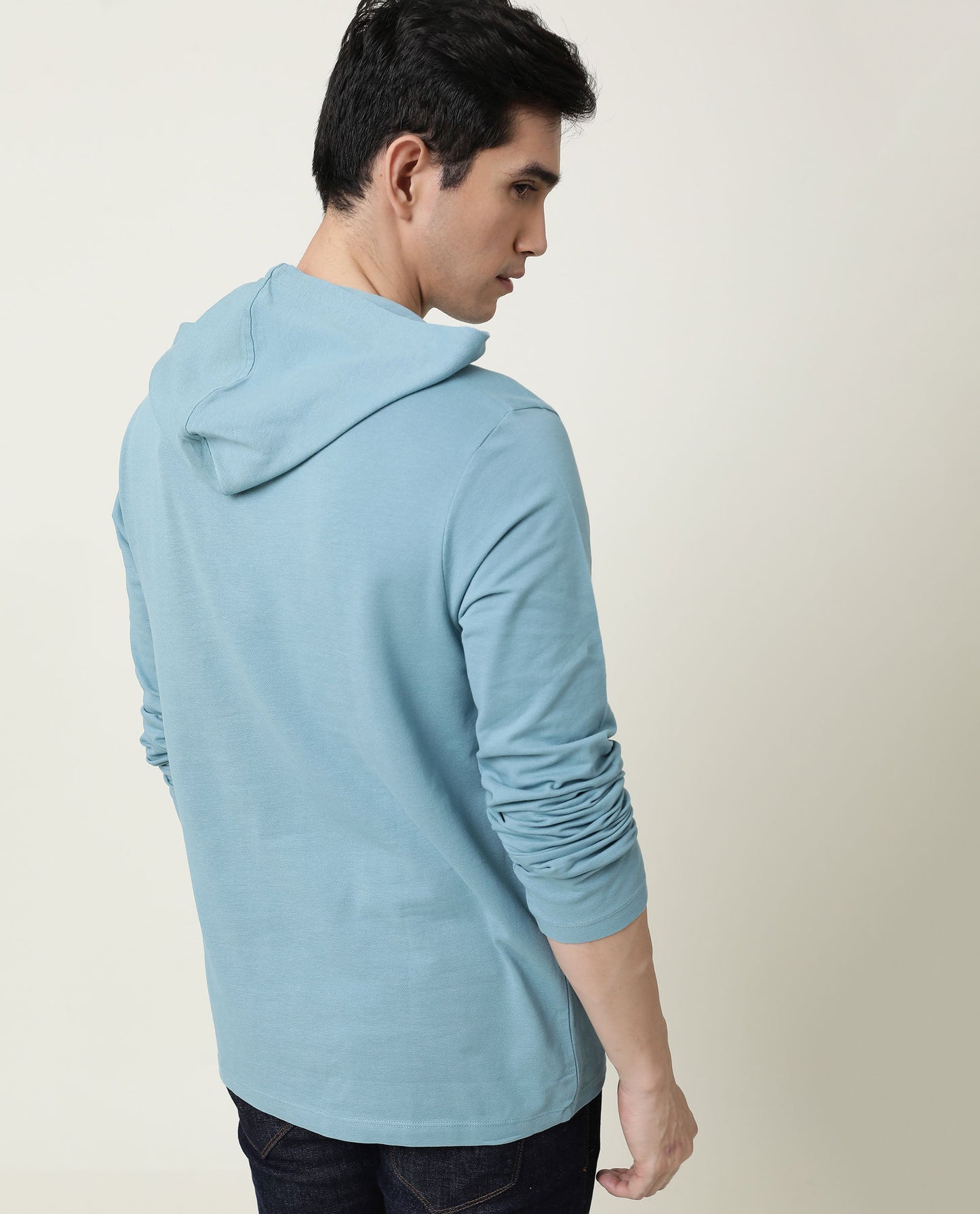 Rare Rabbit Men's Hoods Green Cotton Fabric Long Sleeves Hooded Polo T-Shirt