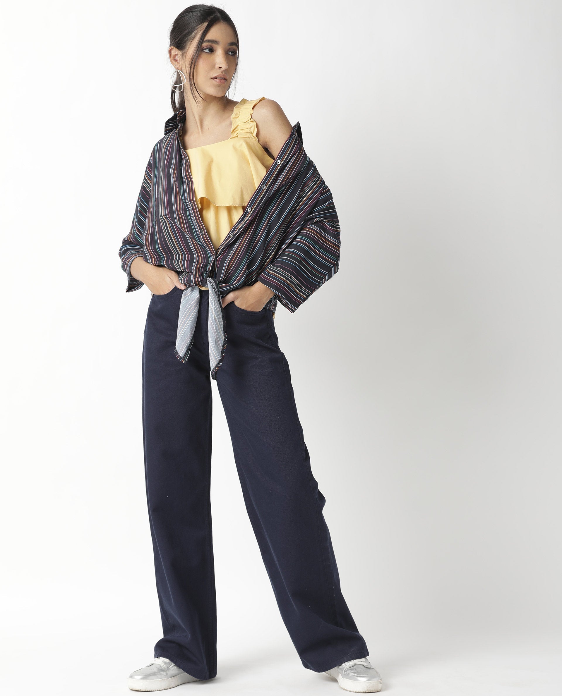 Rareism Women Indika Yellow Cotton Lycra Fabric Relaxed Fit Square Neck Sleeveless Solid Top