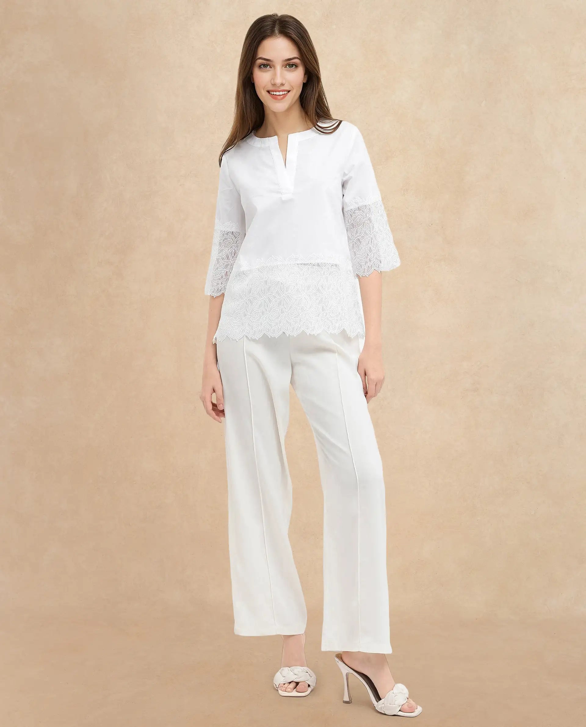 Rareism Womens Inna White Short Sleeve Embellished Top