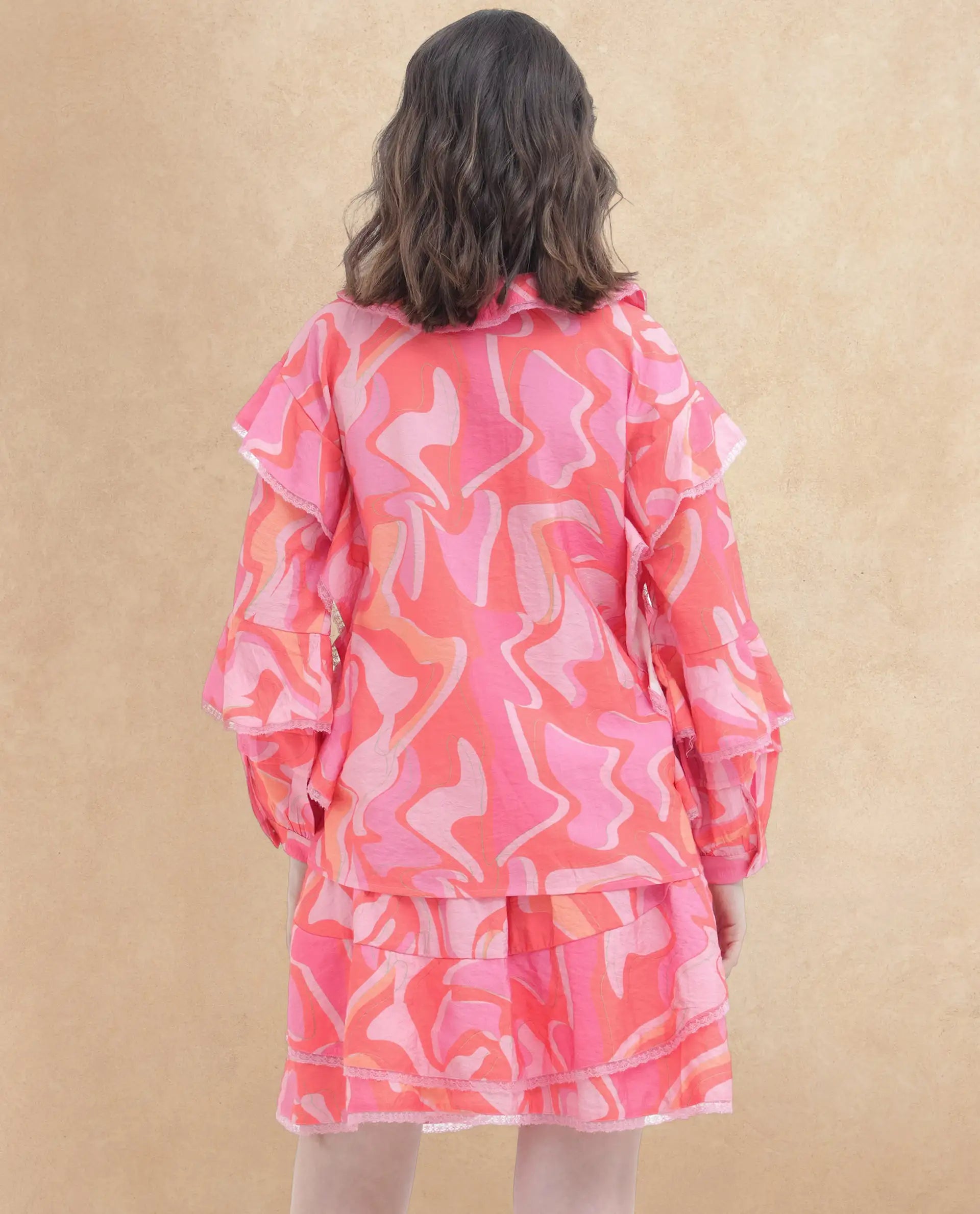 Rareism Women Ivan Multi Viscose Nylon Fabric Full Sleeves Button Closure Peter Pan Bishop Sleeve Regular Fit Abstract Print Top