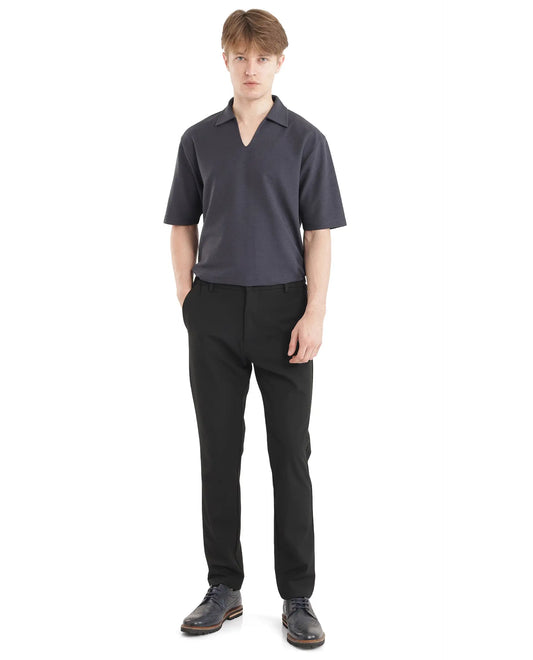 Rare Rabbit Men Jawal Navy Cotton Poly Fabric Short Sleeve Open Collar Oversized Fit Plain Polo