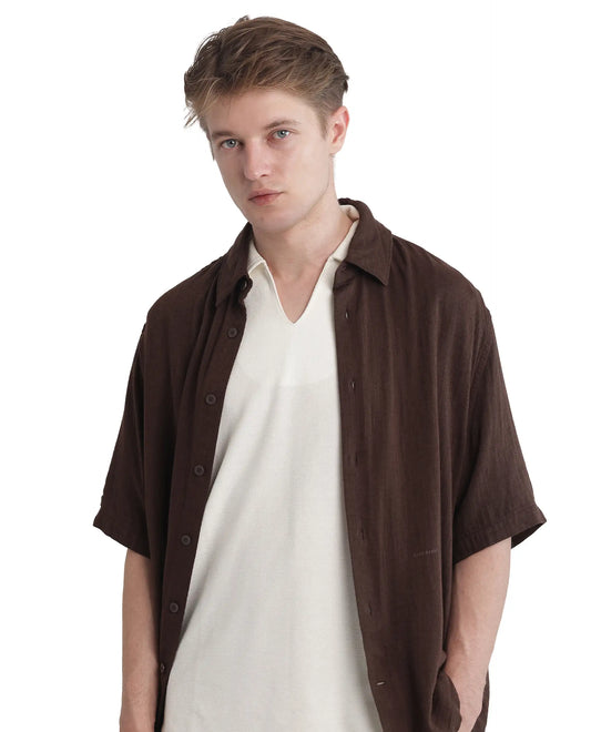 Rare Rabbit Men Jawal Off White Cotton Poly Fabric Short Sleeve Open Collar Oversized Fit Plain Polo