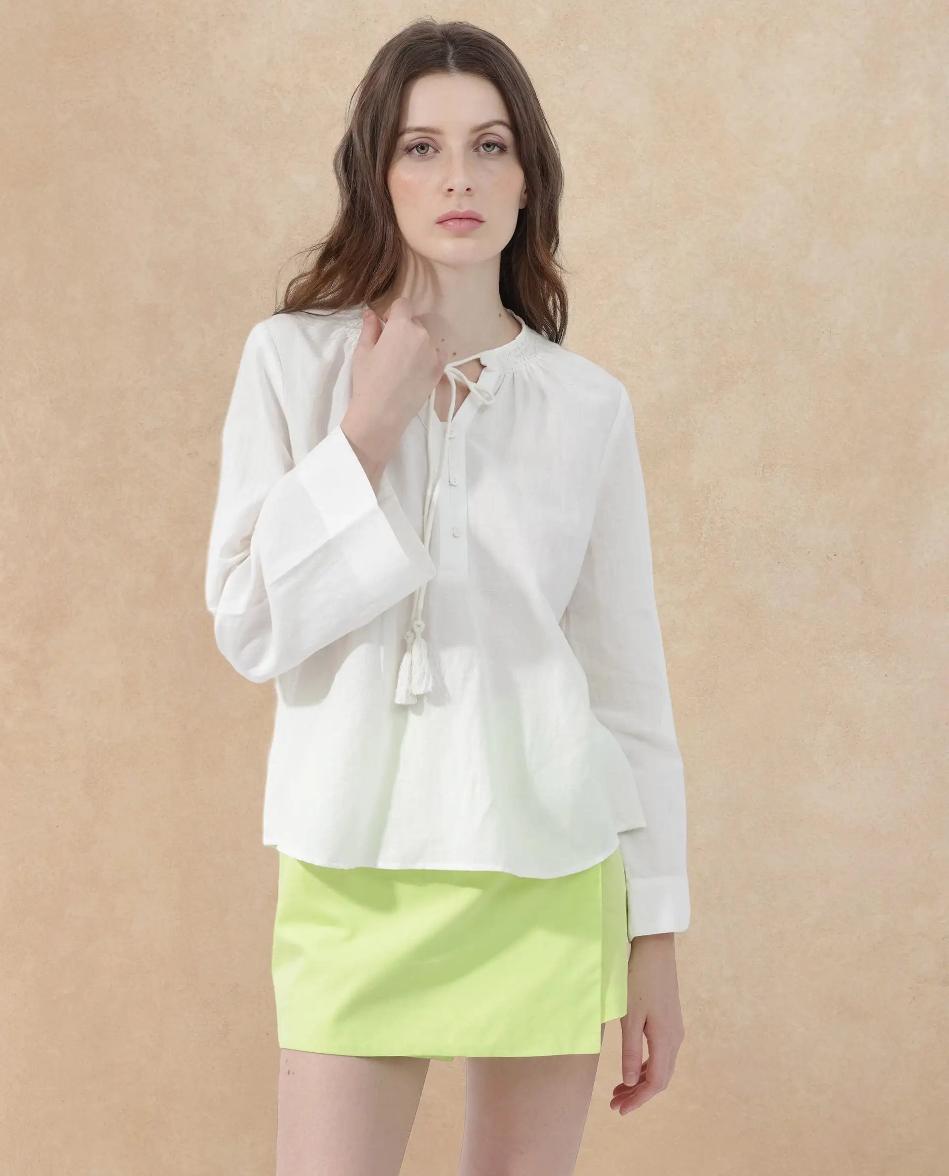 Rareism Womens Joan Light White Top Full Sleeve Solid