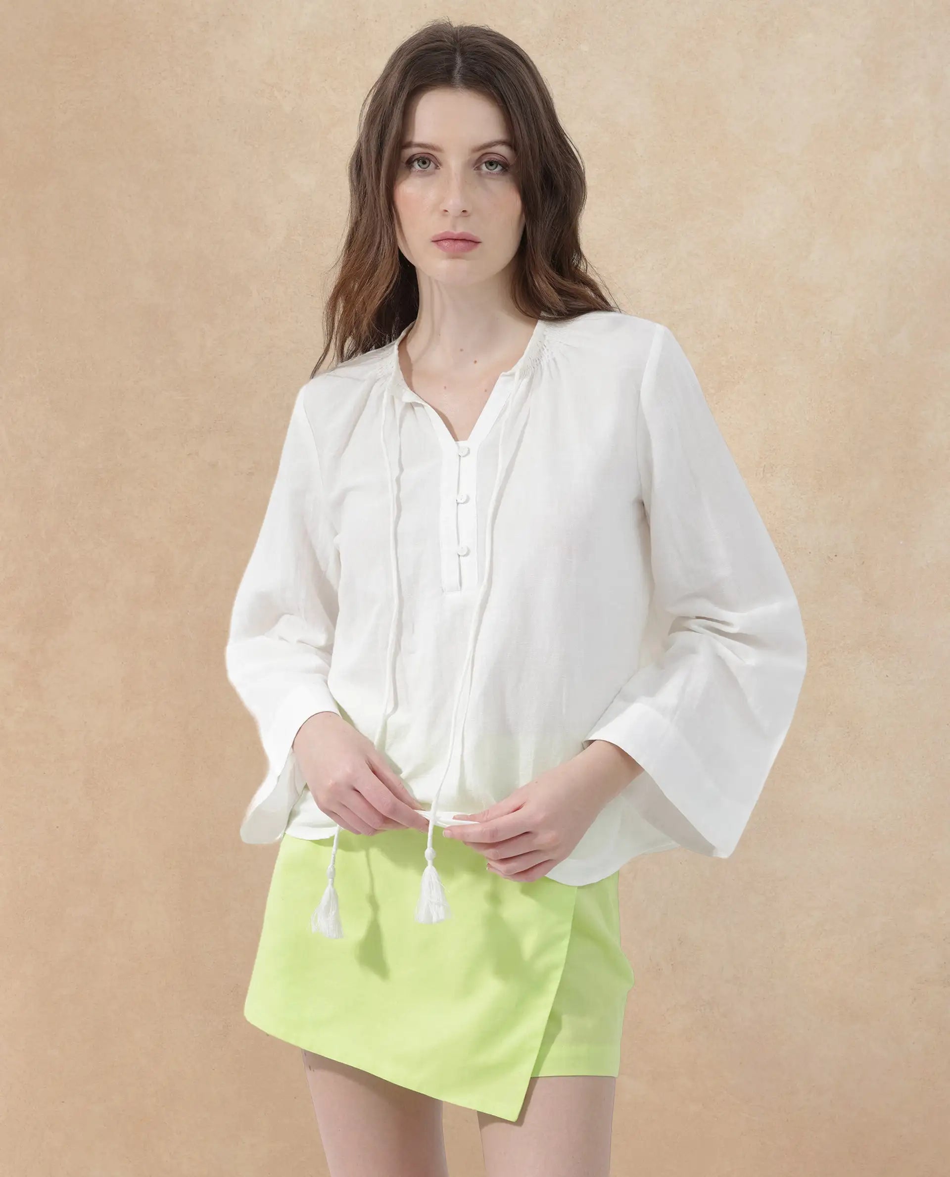 Rareism Womens Joan Light White Top Full Sleeve Solid