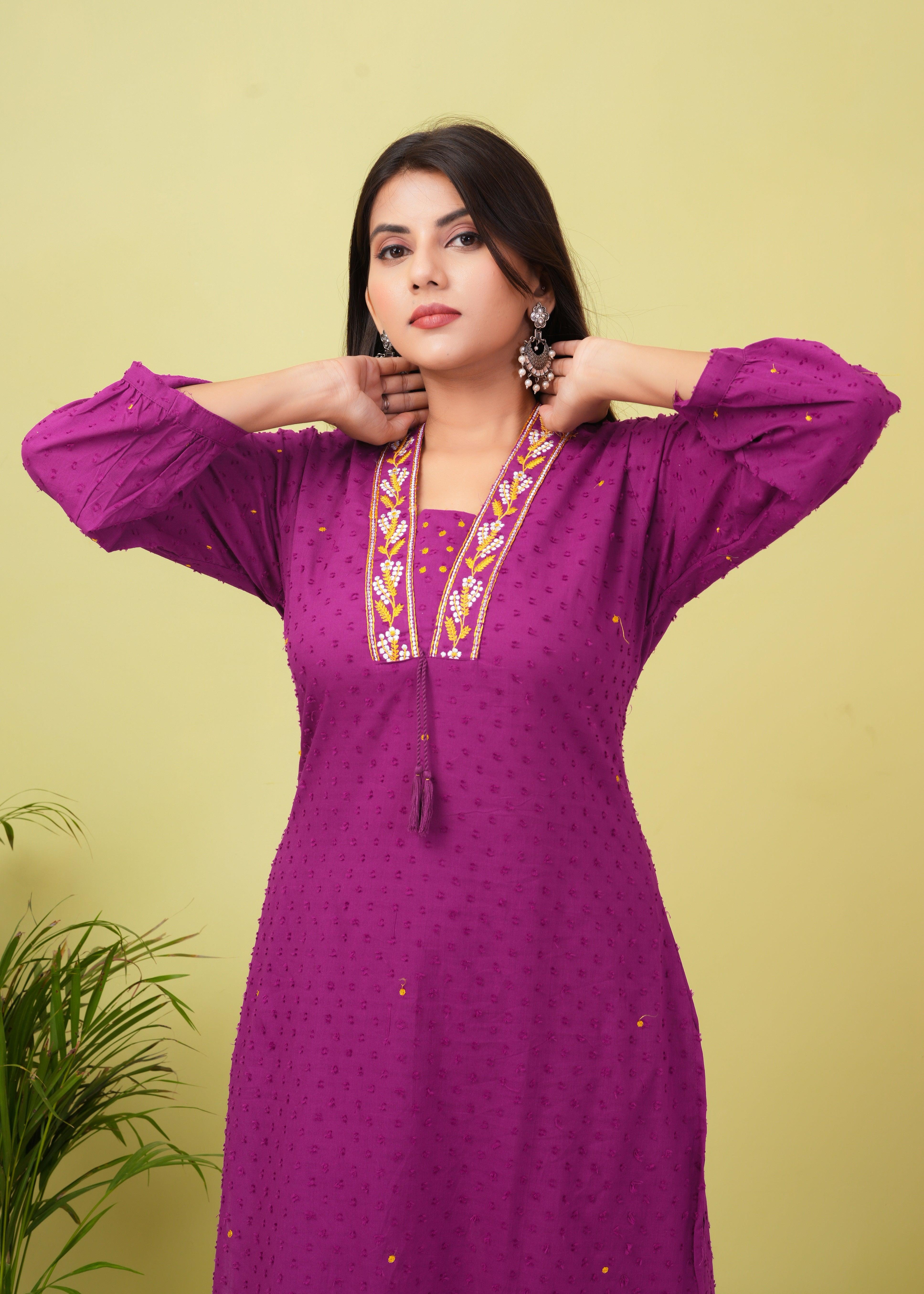 Dark Raspberry Embroidered Boota Cotton Kurta And Pant Set