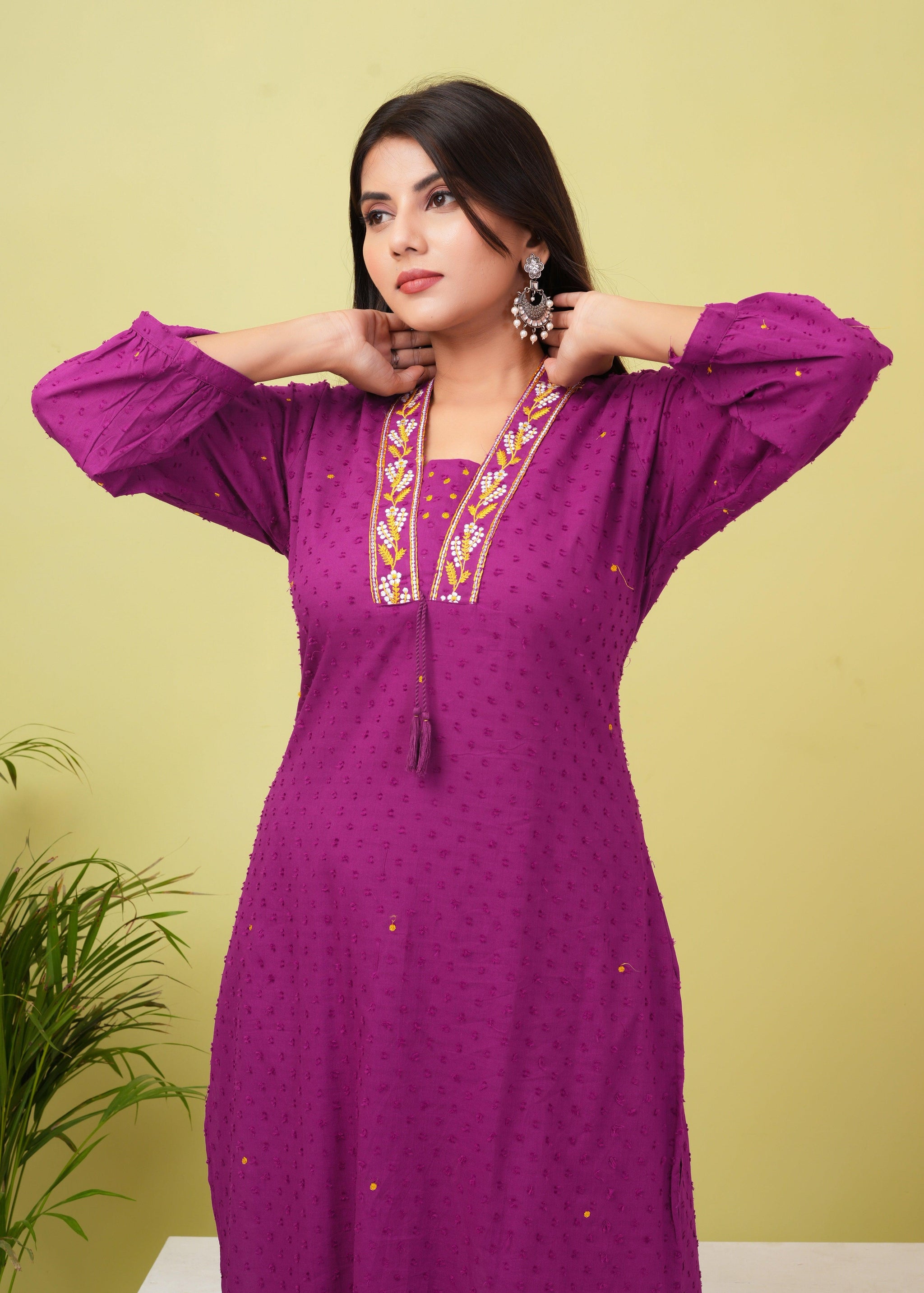 Dark Raspberry Embroidered Boota Cotton Kurta And Pant Set