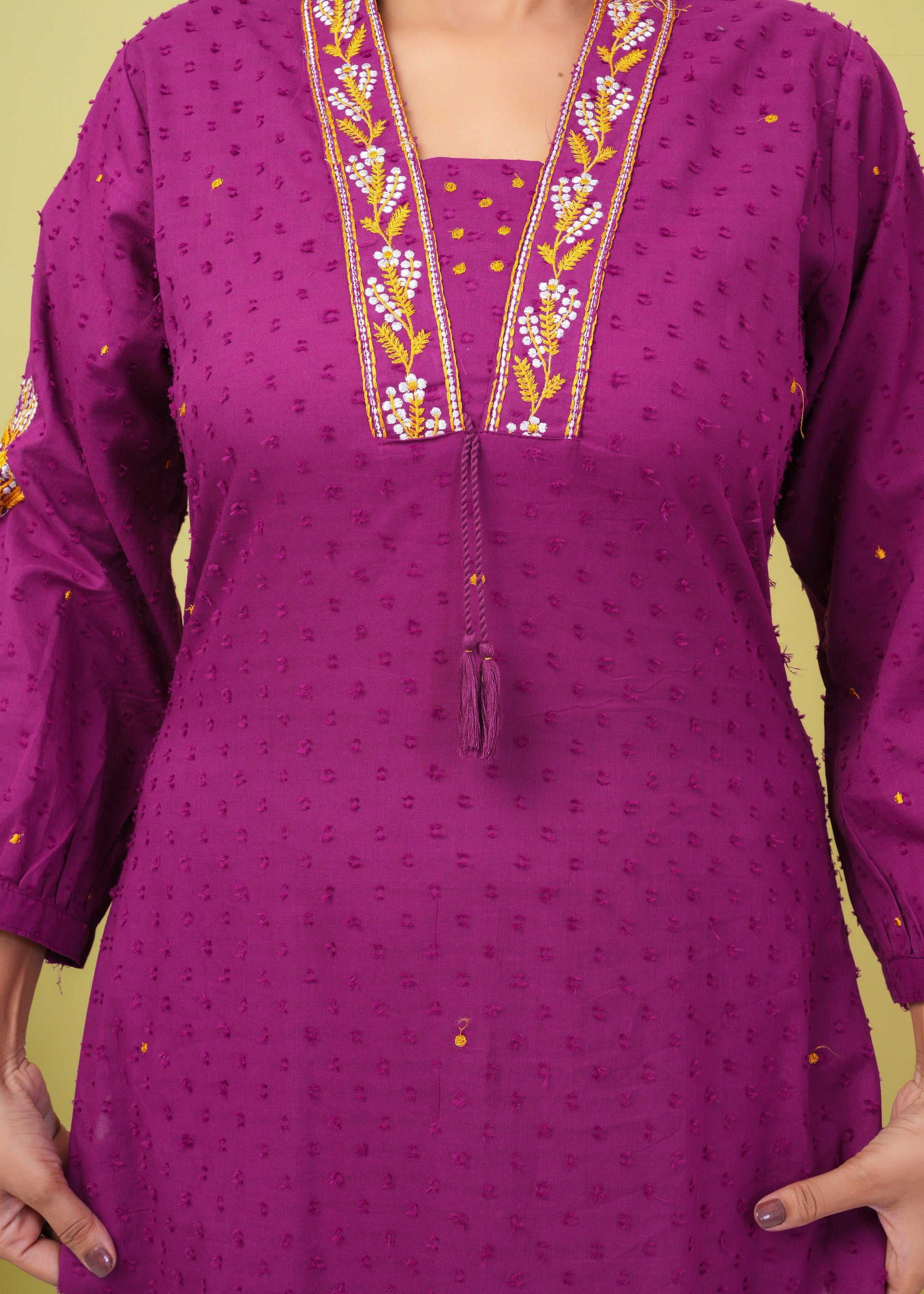 Dark Raspberry Embroidered Boota Cotton Kurta And Pant Set