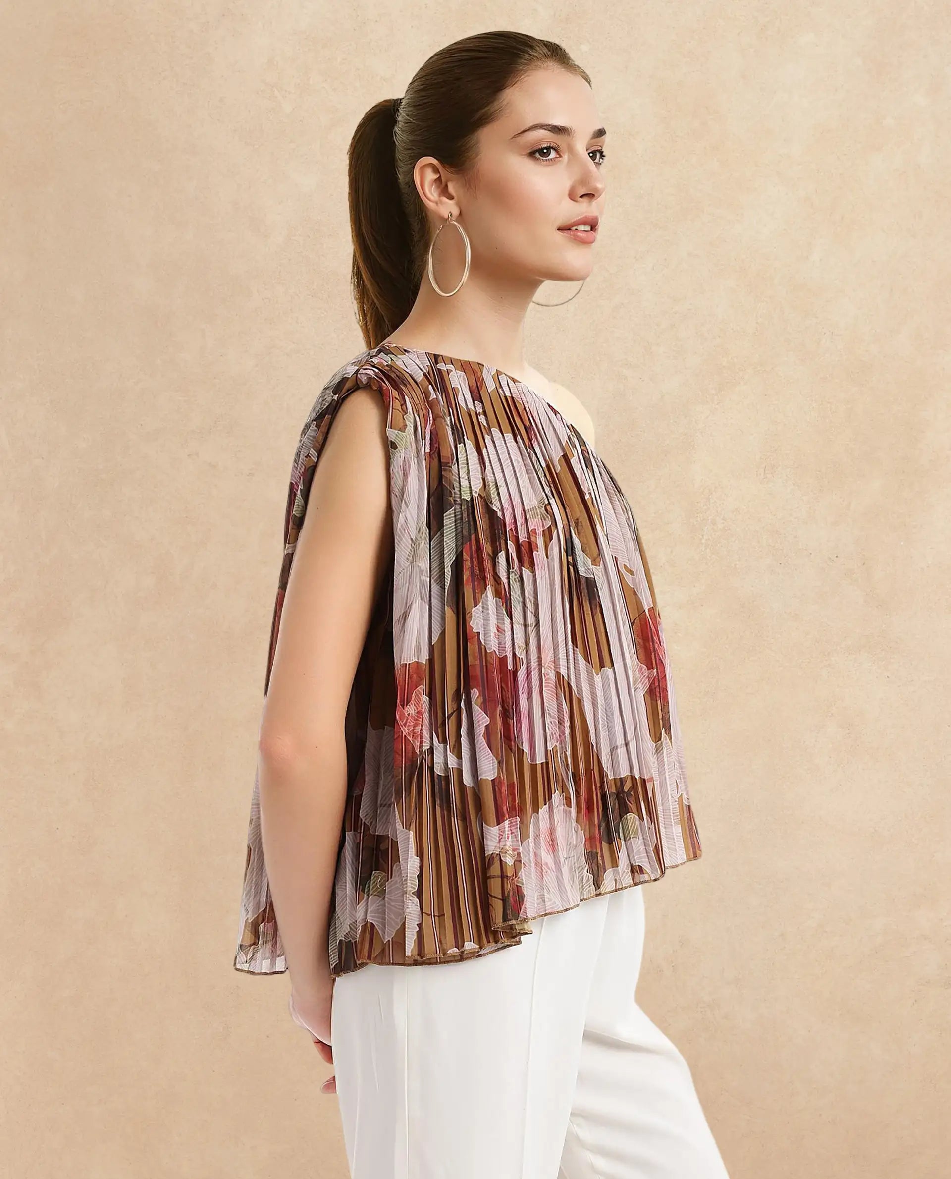 Rareism Women Kamri Multi Sleeveless One Shoulder Floral Print Top