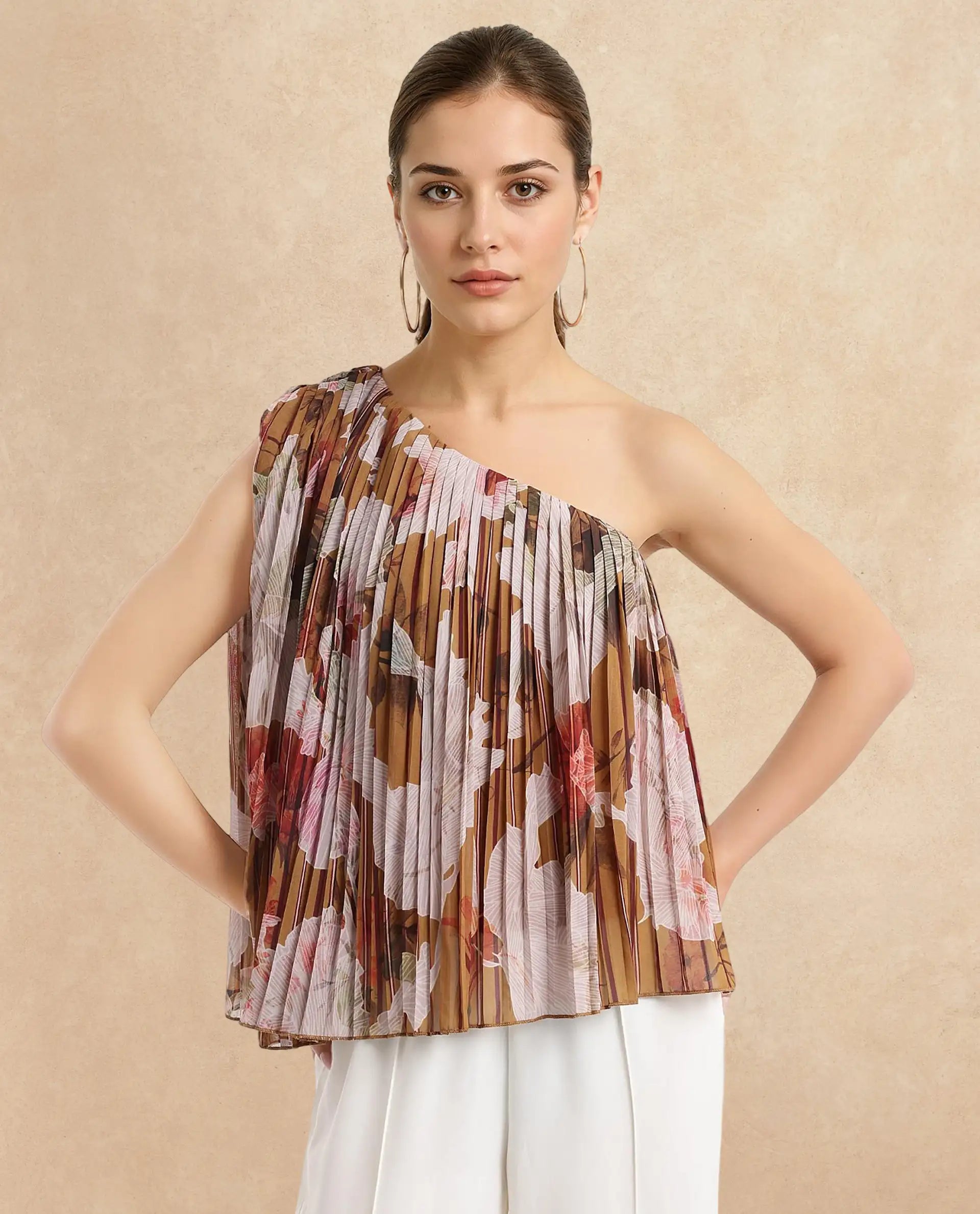 Rareism Women Kamri Multi Sleeveless One Shoulder Floral Print Top