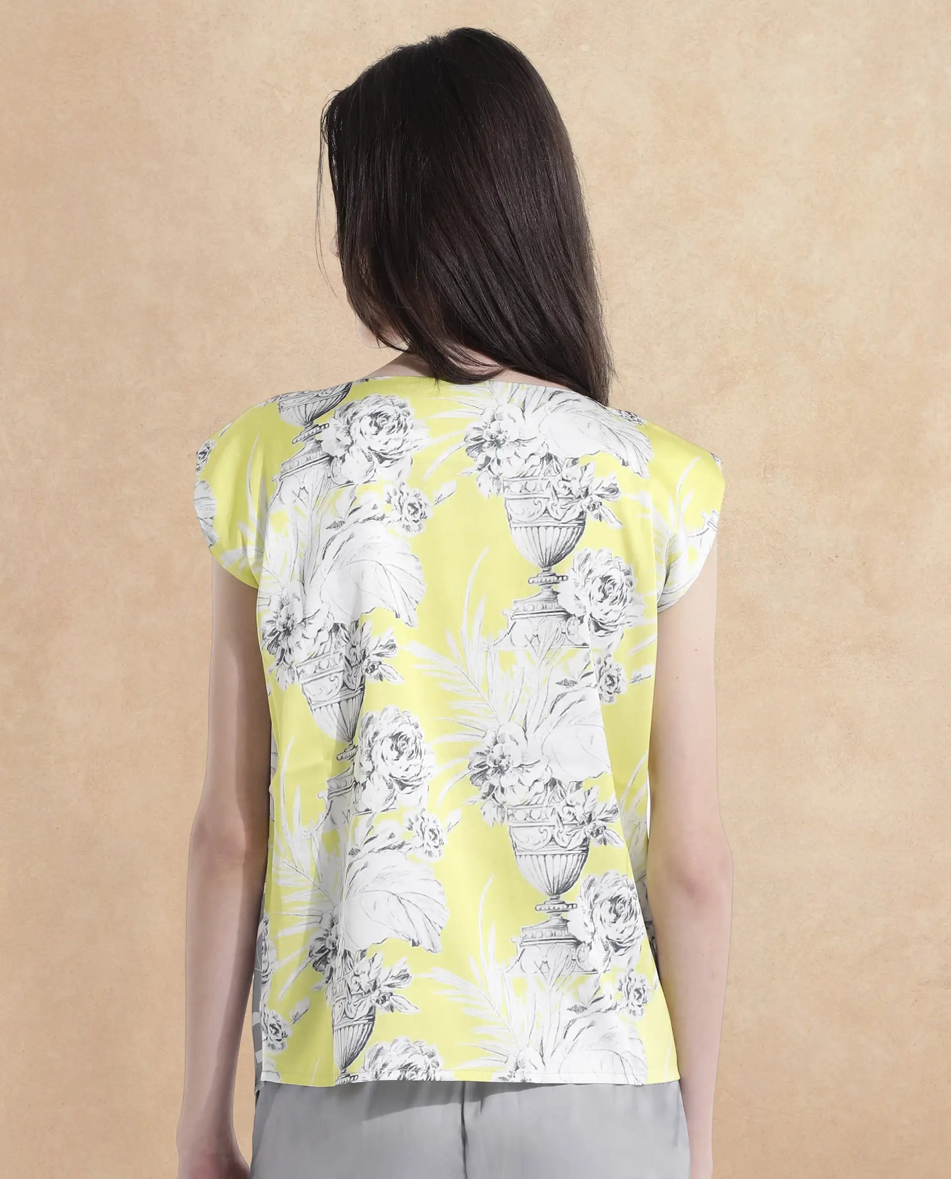 Rareism Women Kanadio-T Yellow Extended Sleeves Boat Neck Floral Print Top