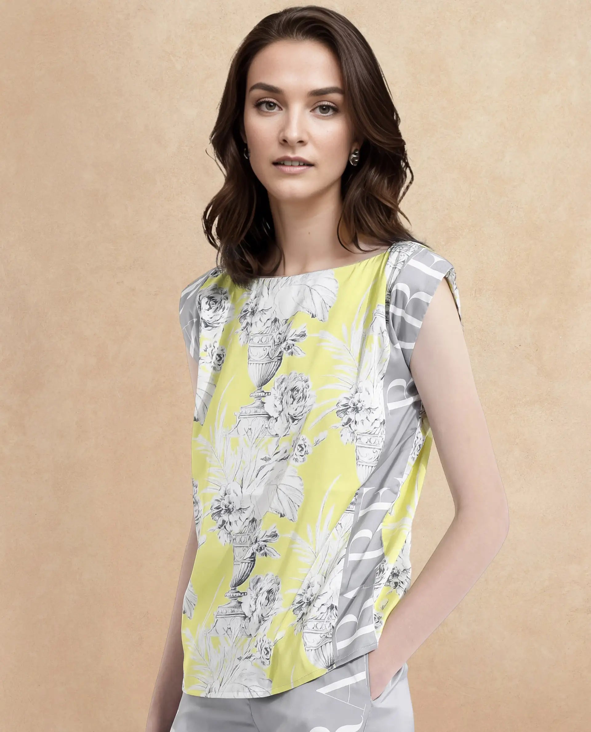 Rareism Women Kanadio-T Yellow Extended Sleeves Boat Neck Floral Print Top