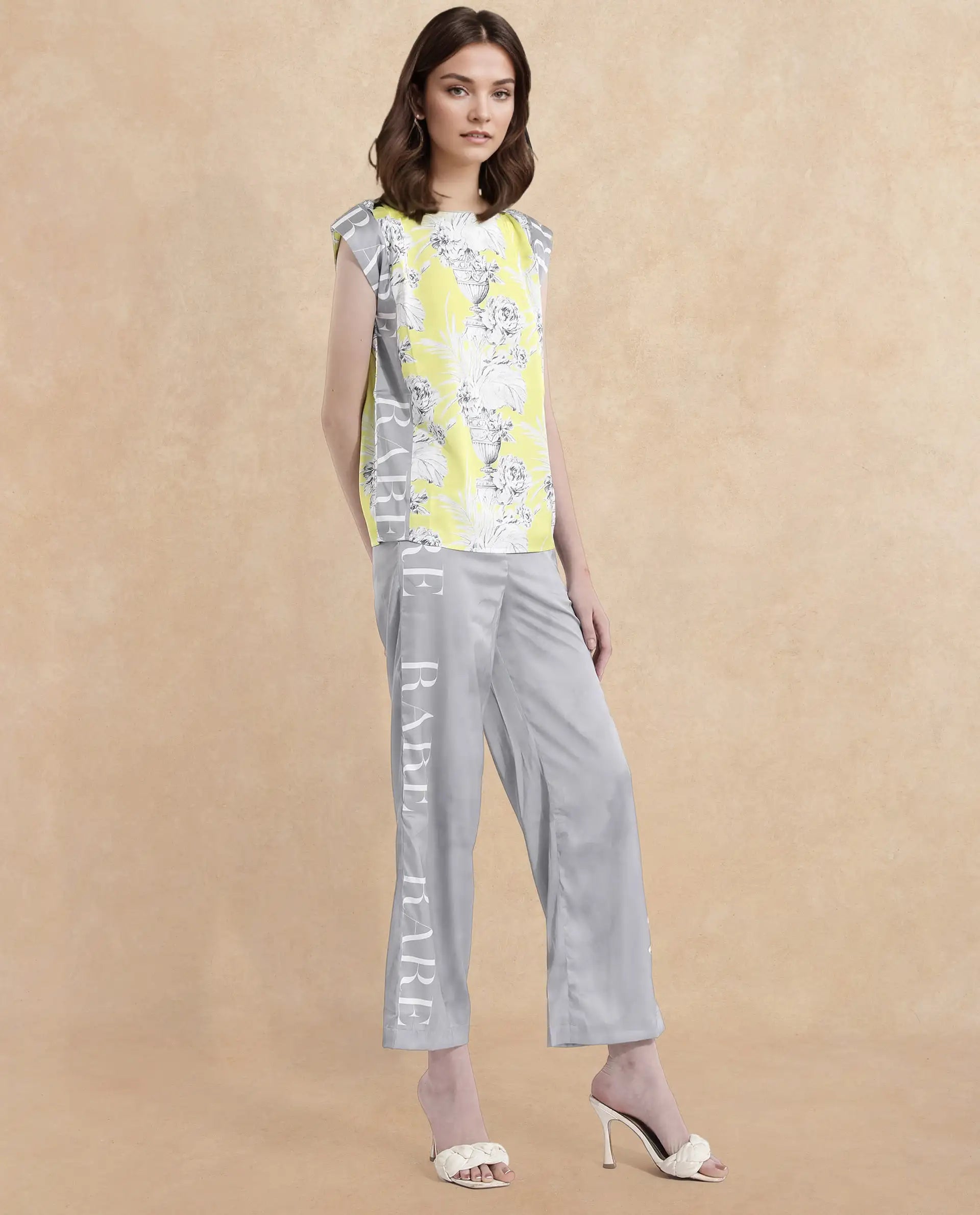 Rareism Women Kanadio-T Yellow Extended Sleeves Boat Neck Floral Print Top