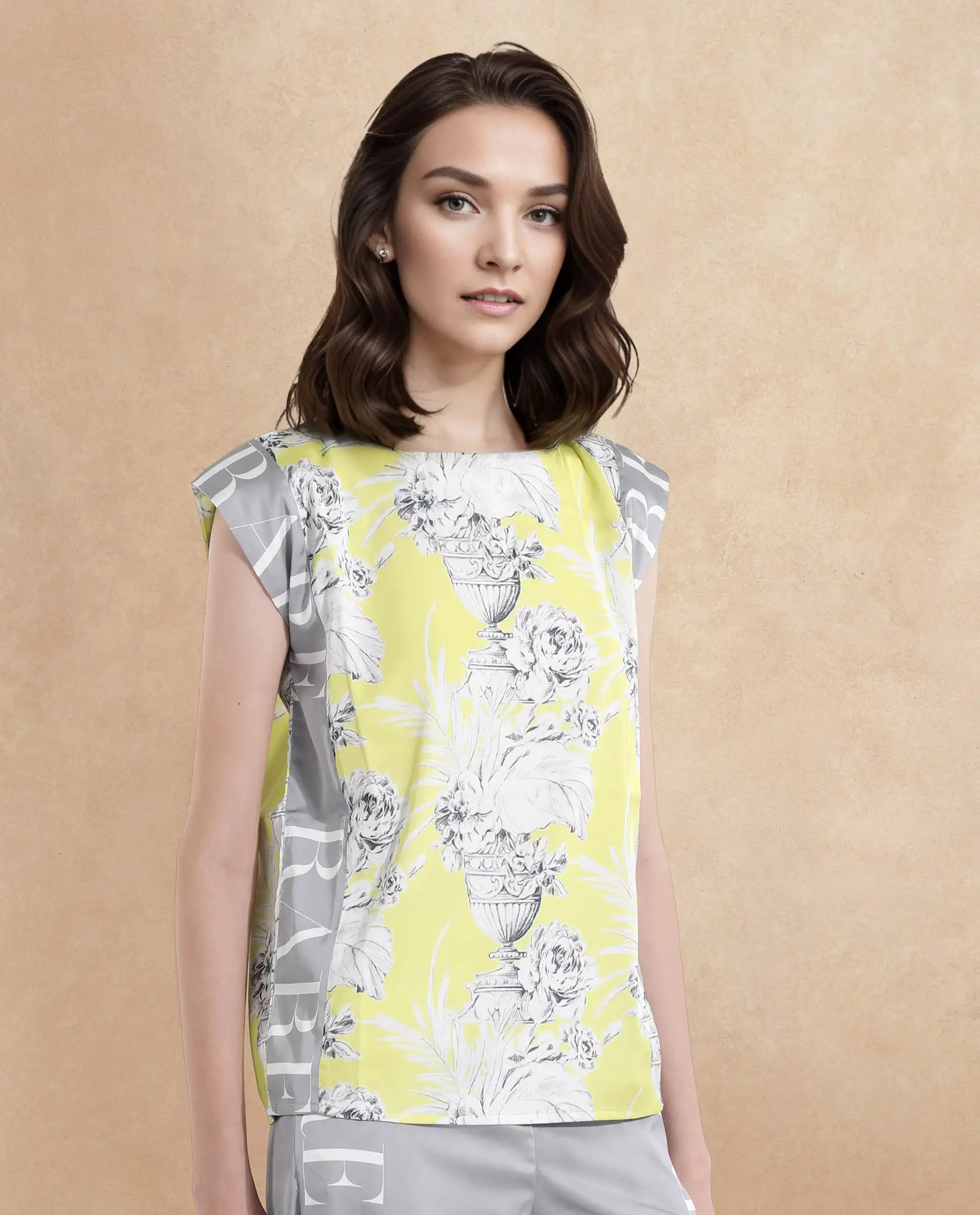 Rareism Women Kanadio-T Yellow Extended Sleeves Boat Neck Floral Print Top