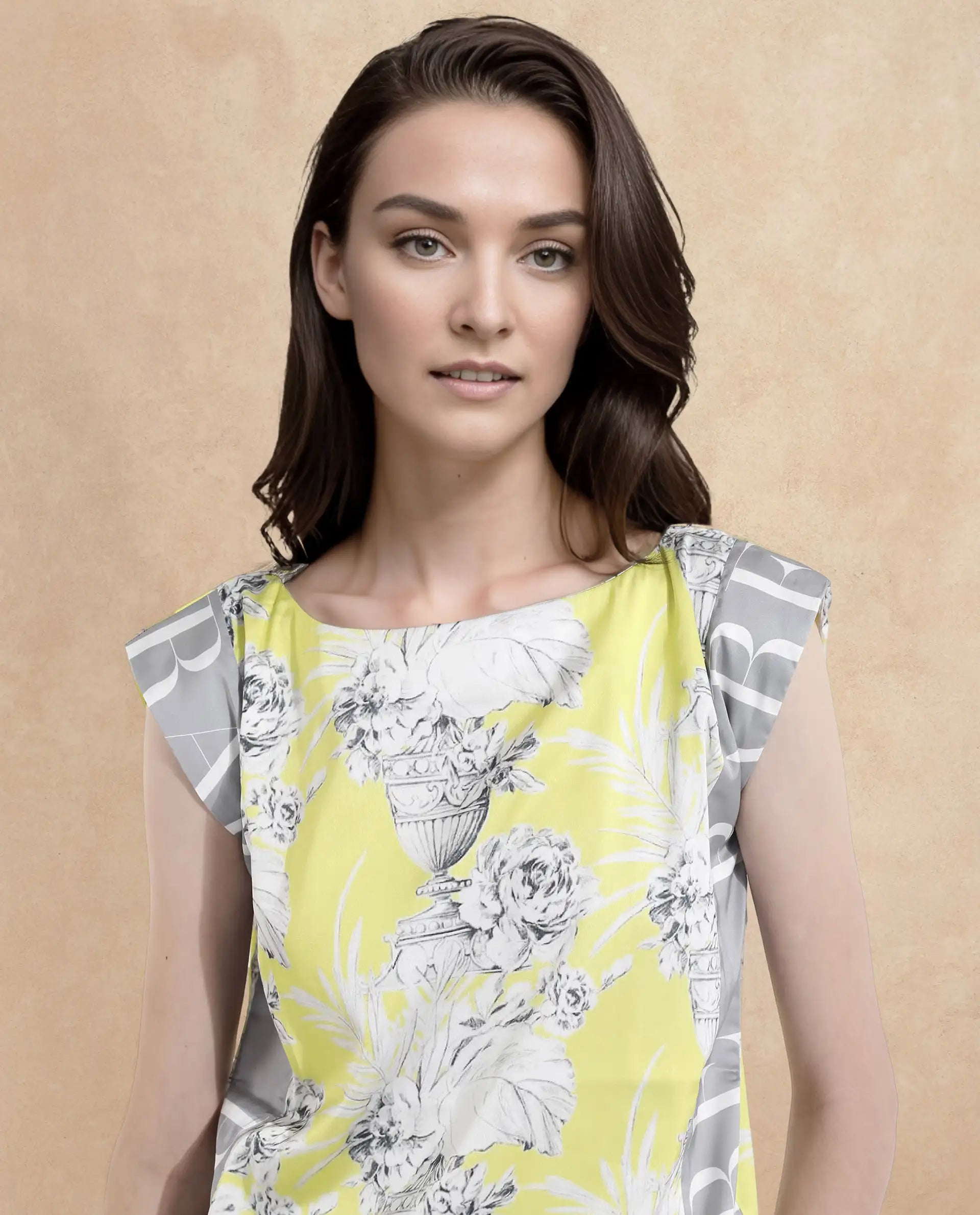 Rareism Women Kanadio-T Yellow Extended Sleeves Boat Neck Floral Print Top