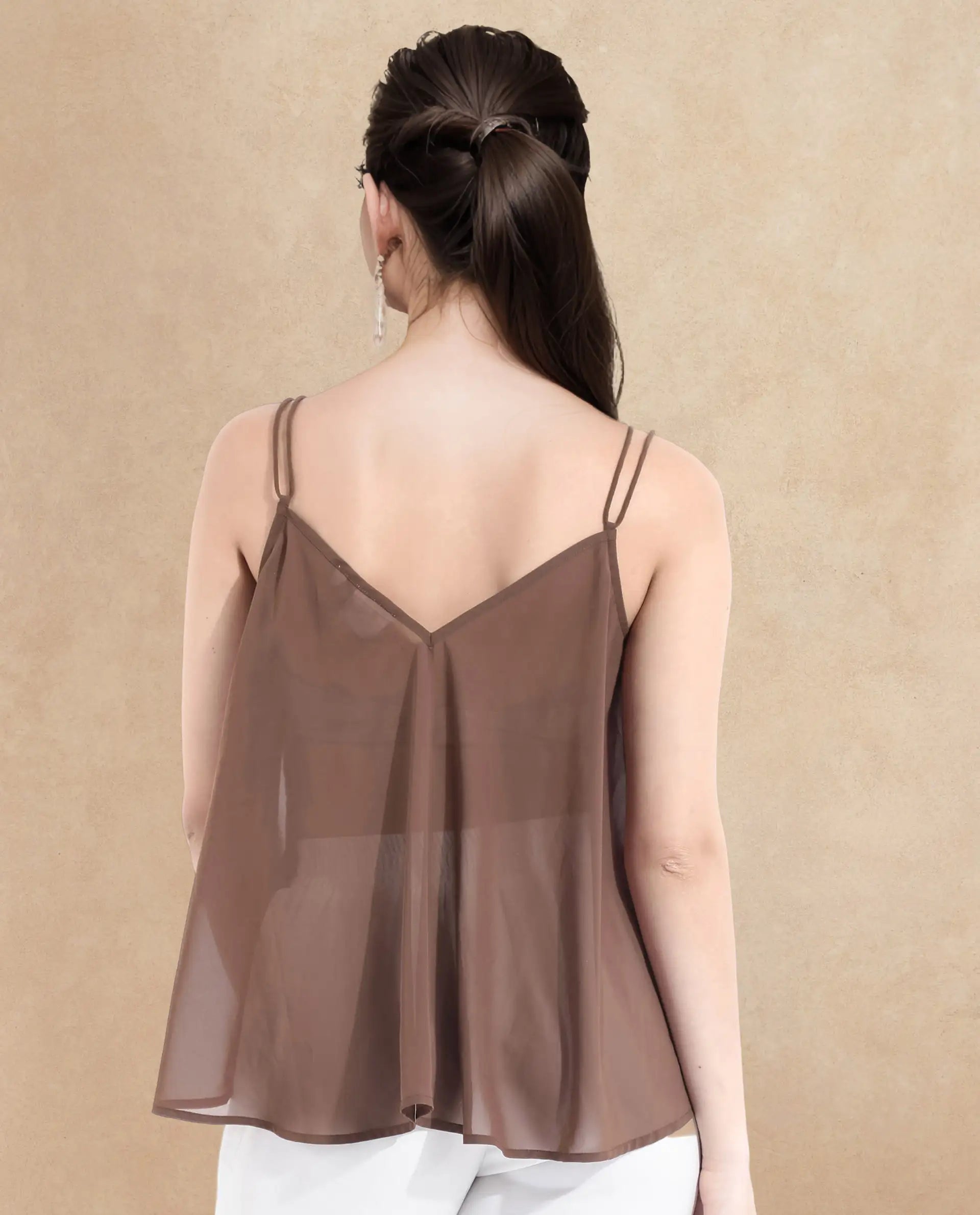 Rareism Women Kuso Rust Sleeveless Shoulder Straps Relaxed Fit Plain Top