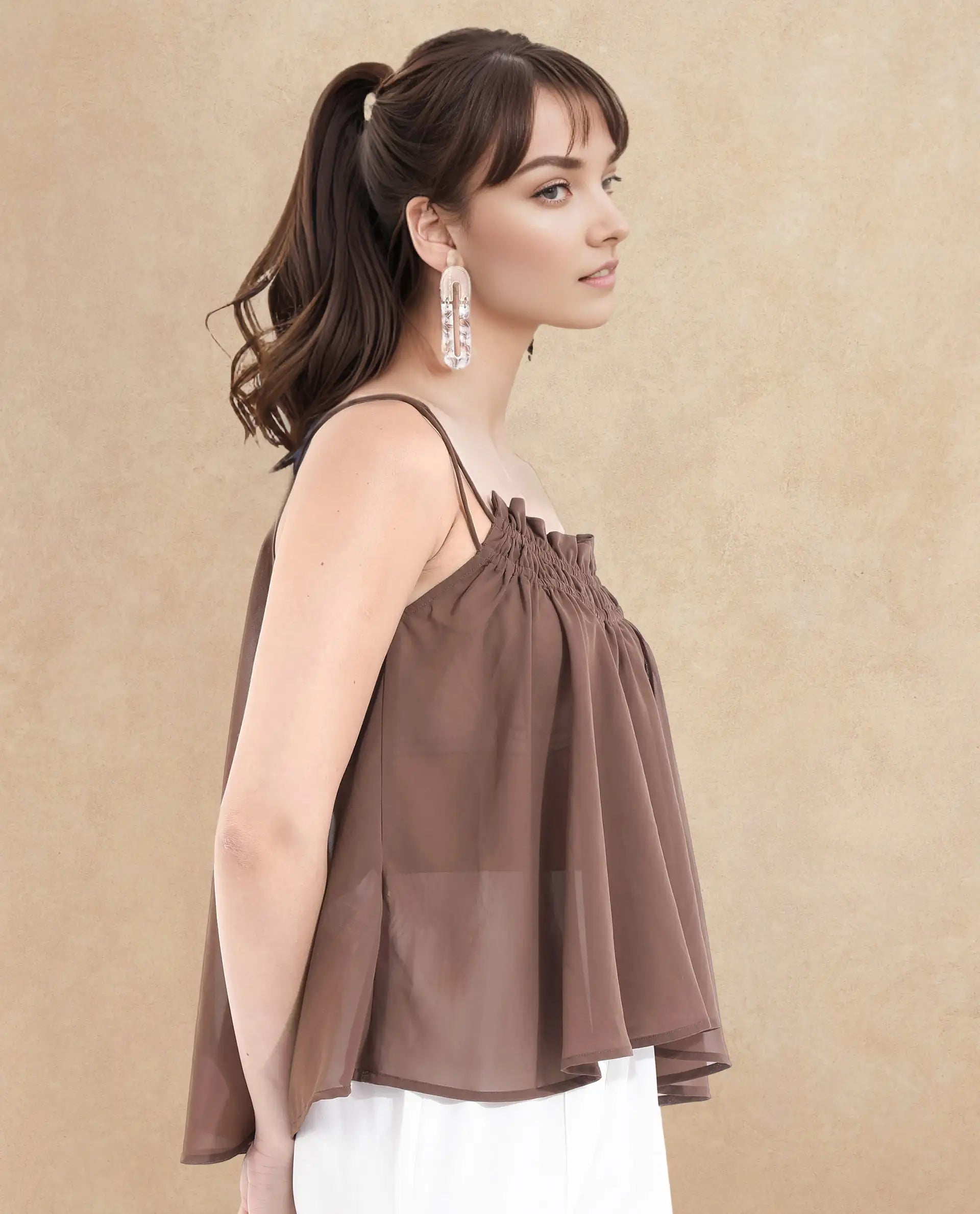 Rareism Women Kuso Rust Sleeveless Shoulder Straps Relaxed Fit Plain Top