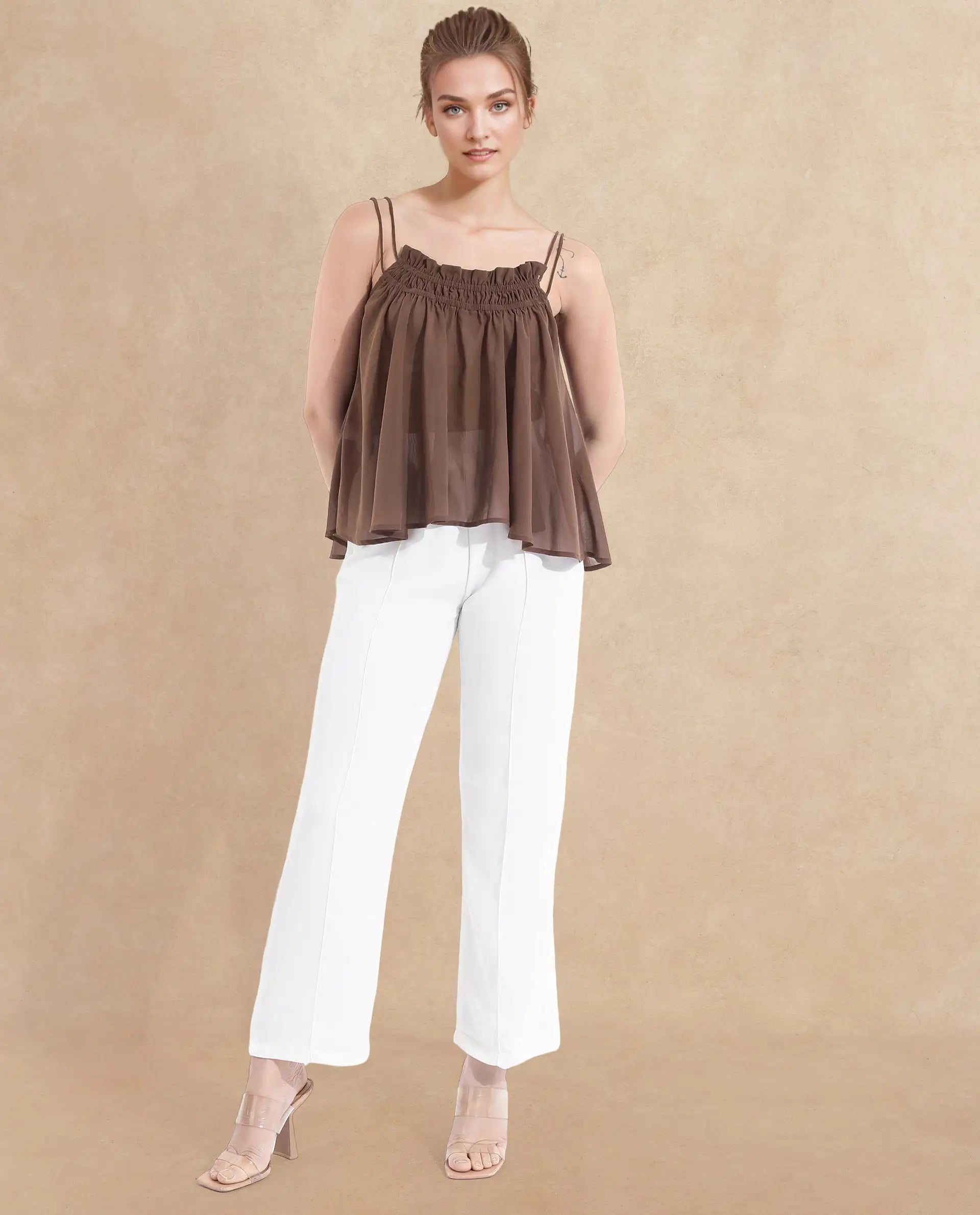 Rareism Women Kuso Rust Sleeveless Shoulder Straps Relaxed Fit Plain Top