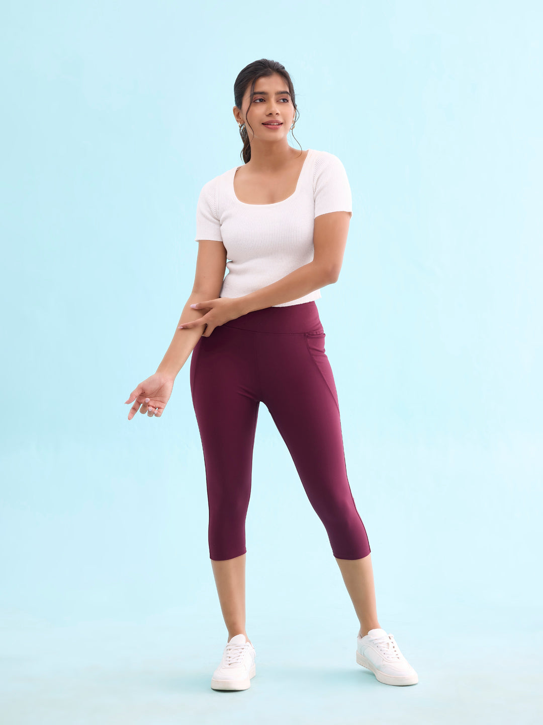 Maroon Poly Stretch Training Capri