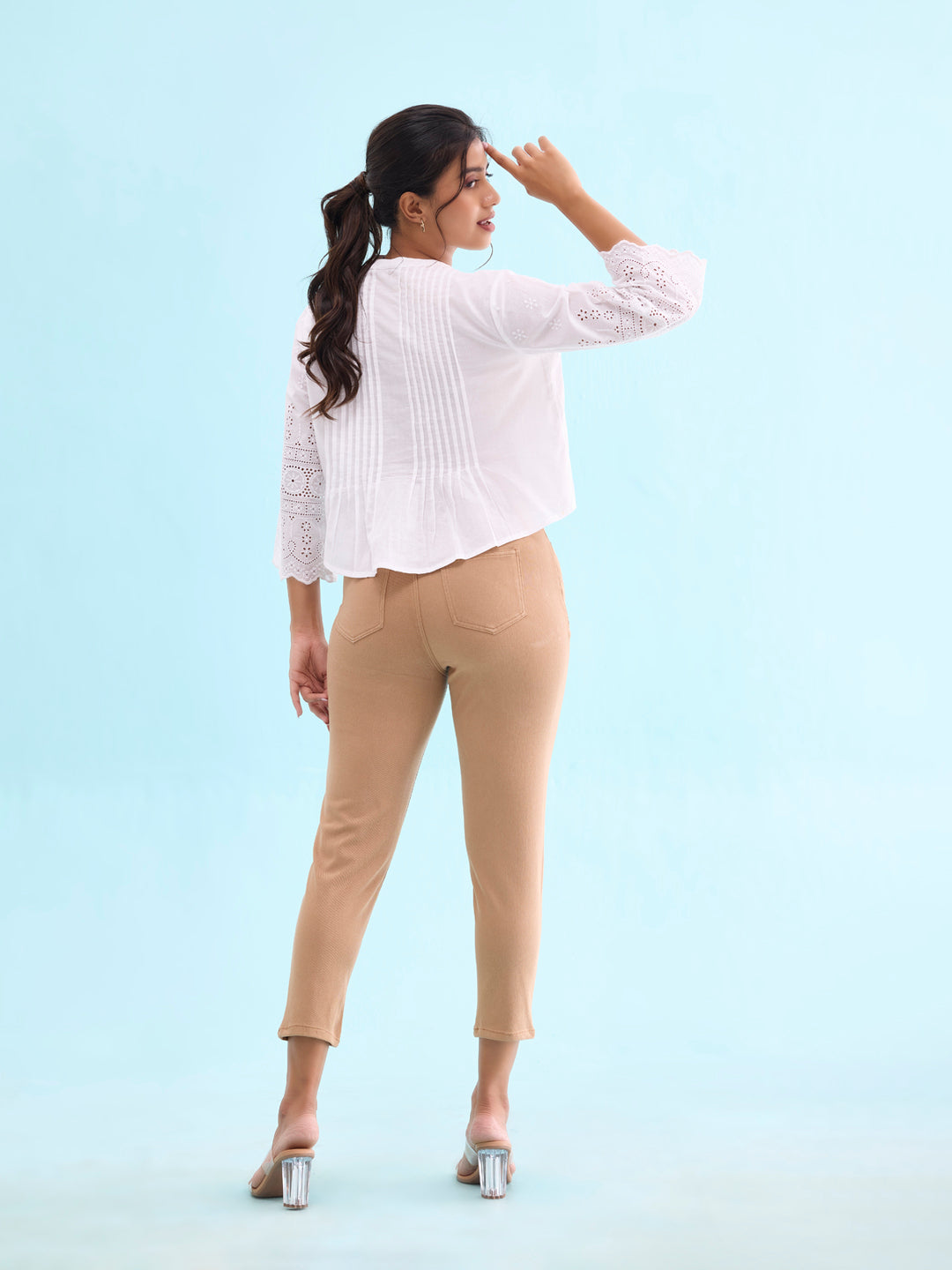 Khaki Cotton Poly Stretch Cropped Colored Jeggings