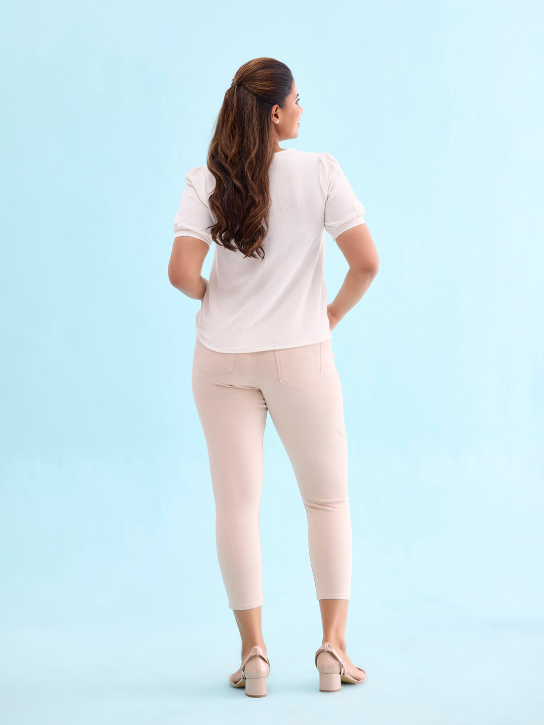 Light Beige Cotton Poly Stretch Cropped Colored Jeggings