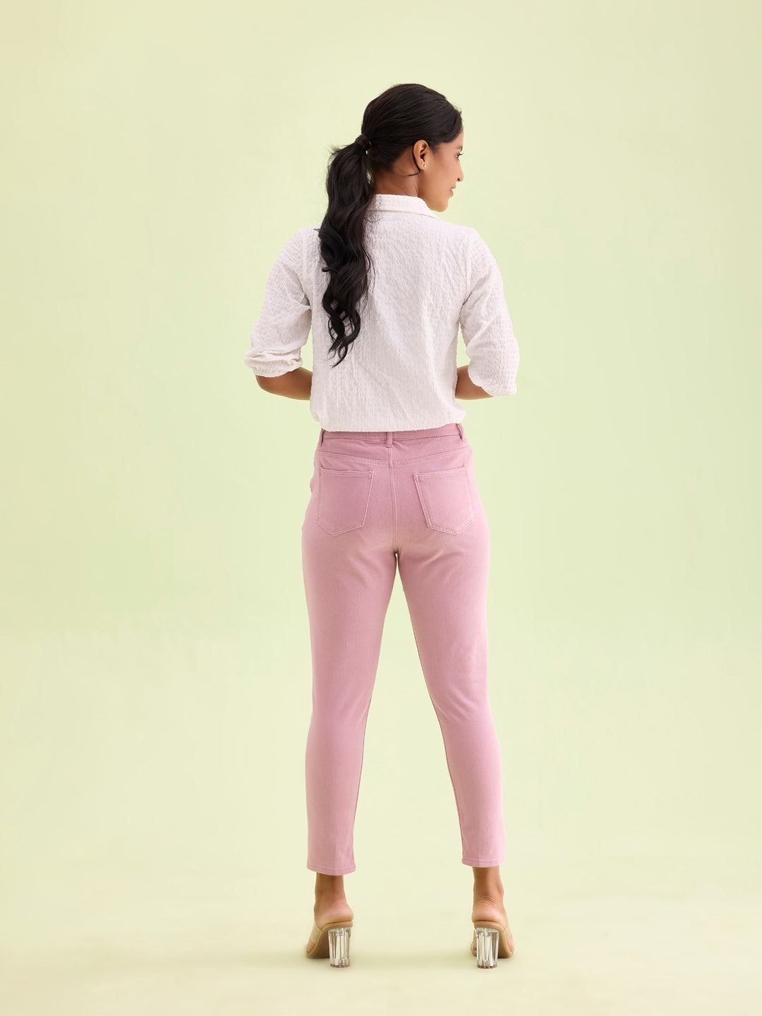 Light Pink Cotton Poly Stretch Cropped Colored Jeggings