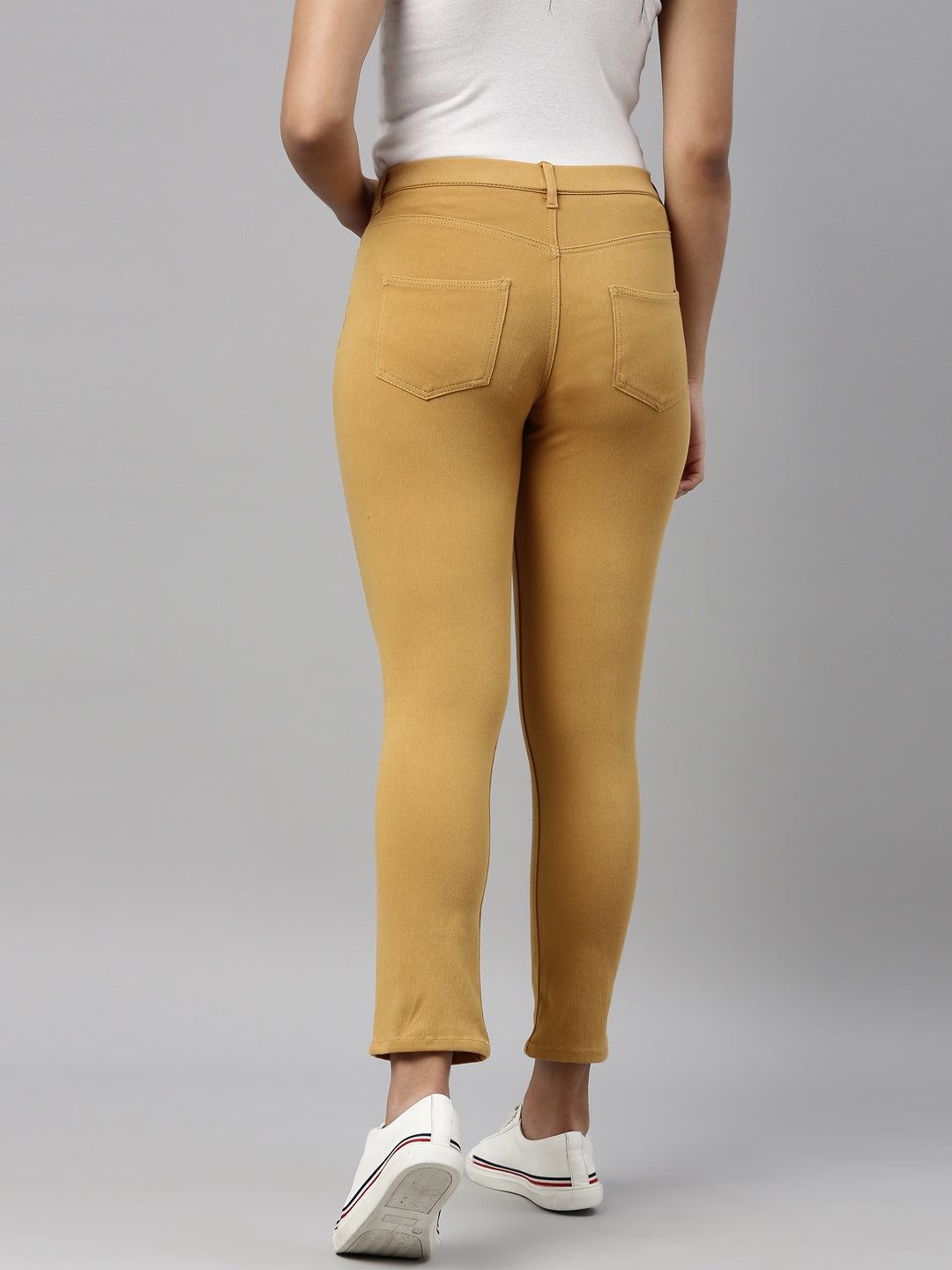 Mustard Cotton Poly Stretch Cropped Colored Jeggings