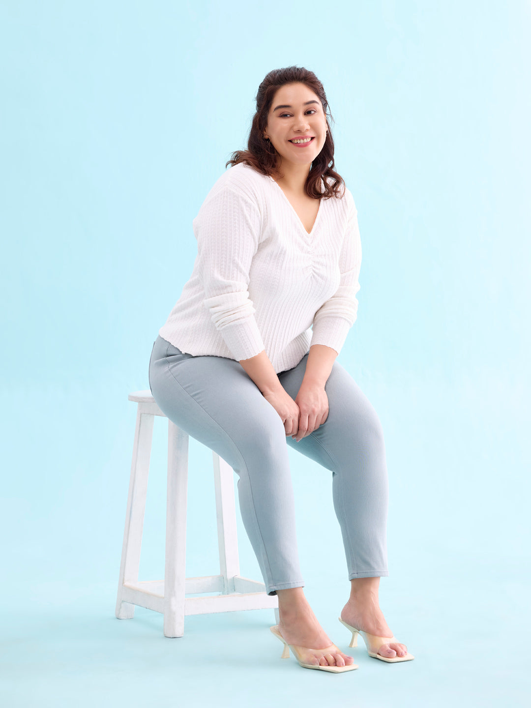 Sky Blue Cotton Poly Stretch Cropped Colored Jeggings