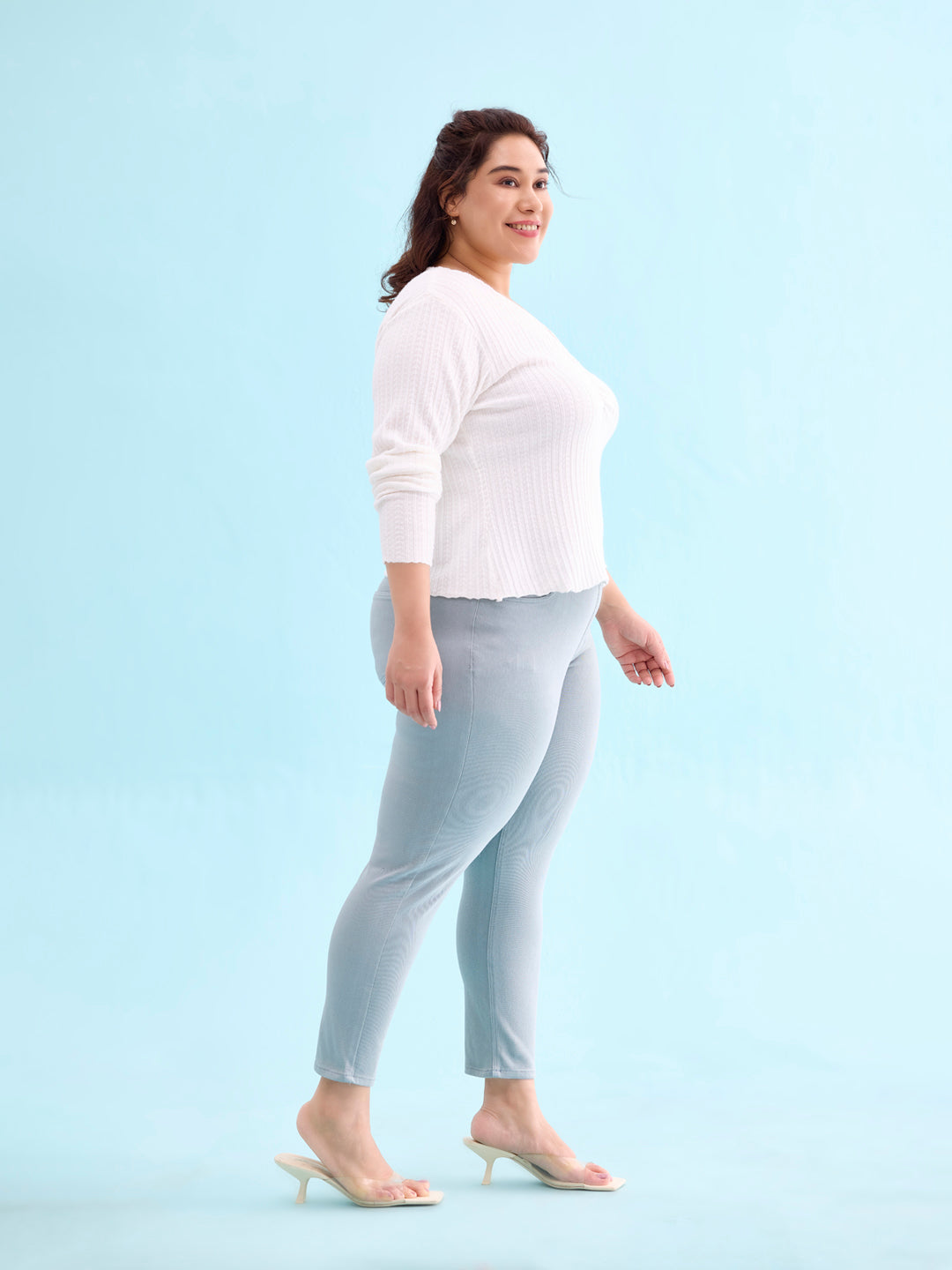 Sky Blue Cotton Poly Stretch Cropped Colored Jeggings