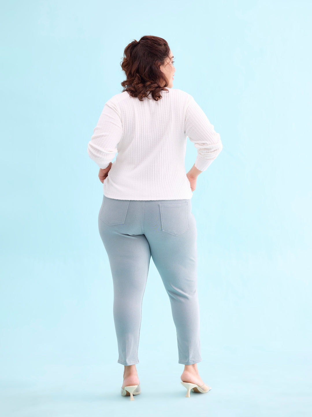 Sky Blue Cotton Poly Stretch Cropped Colored Jeggings