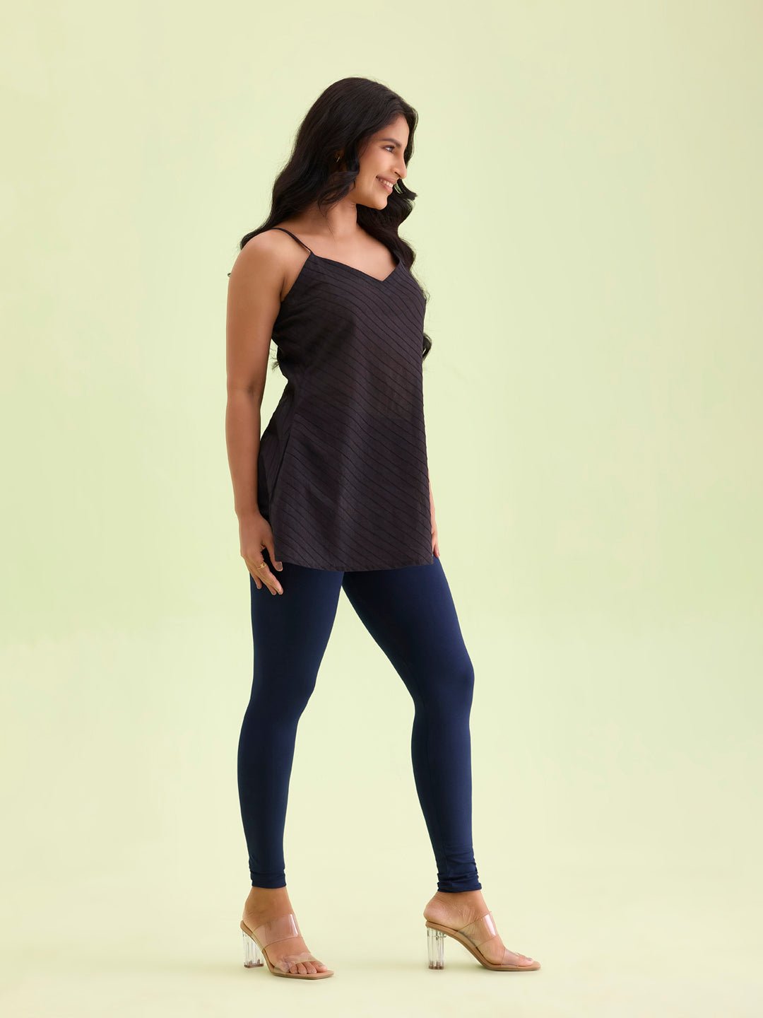 Dark Navy Cotton Stretch Ankle Length Leggings