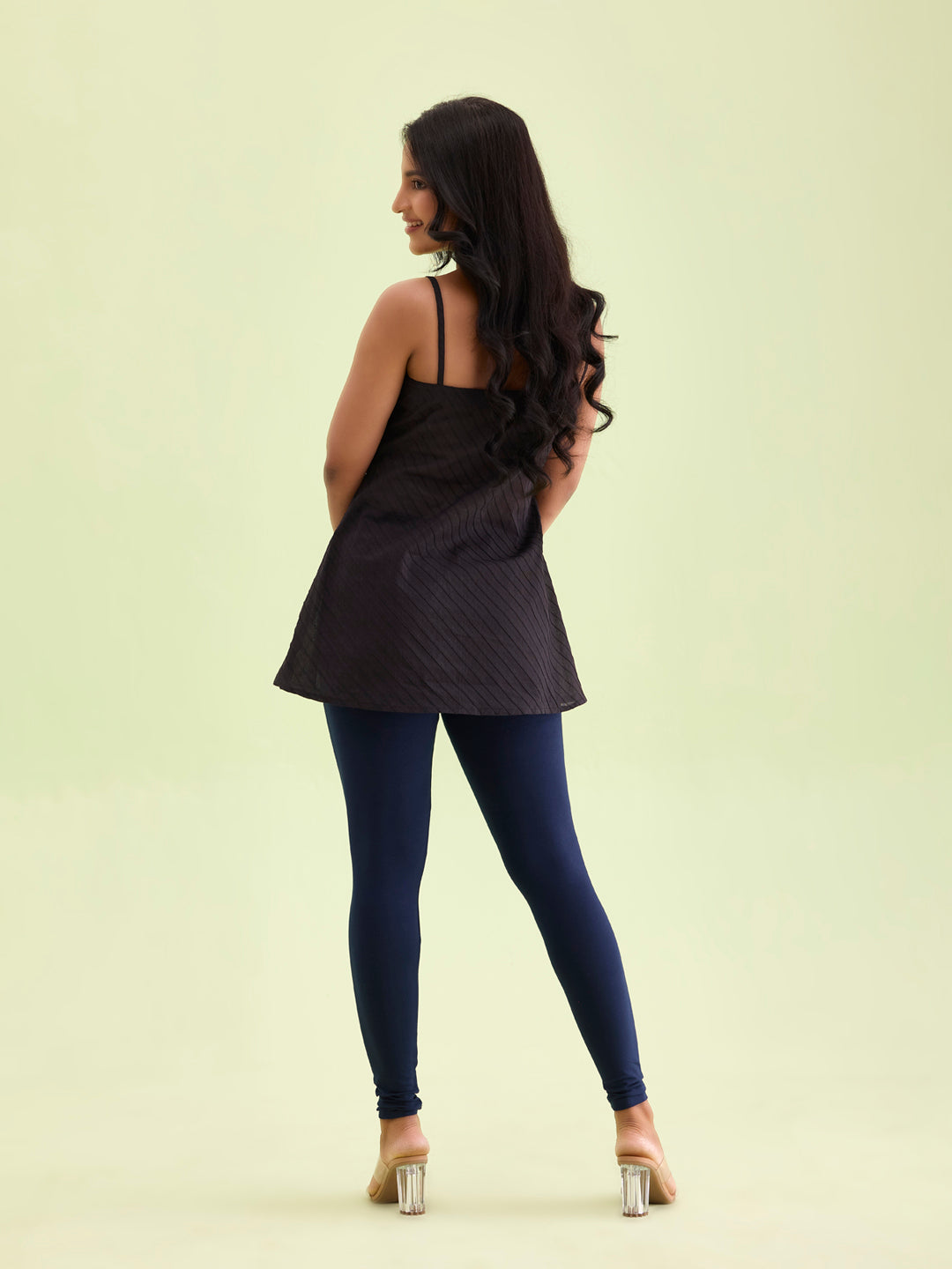 Dark Navy Cotton Stretch Ankle Length Leggings