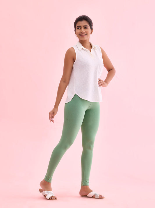 Dusty Mint Cotton Stretch Ankle Length Leggings