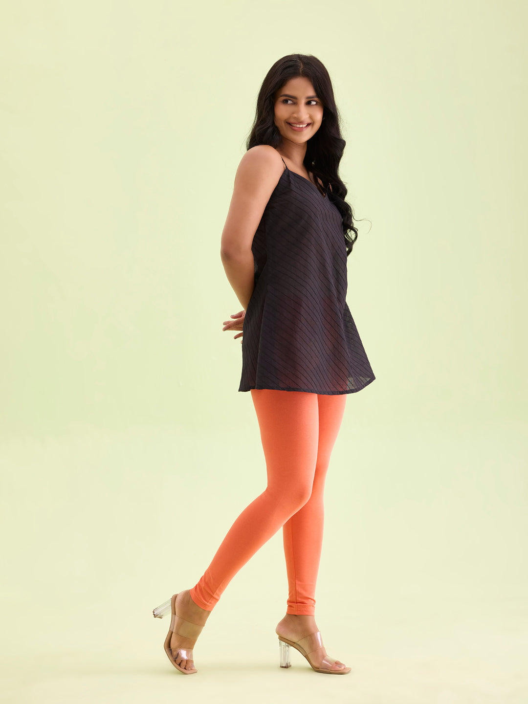 Light Coral Cotton Stretch Ankle Length Leggings